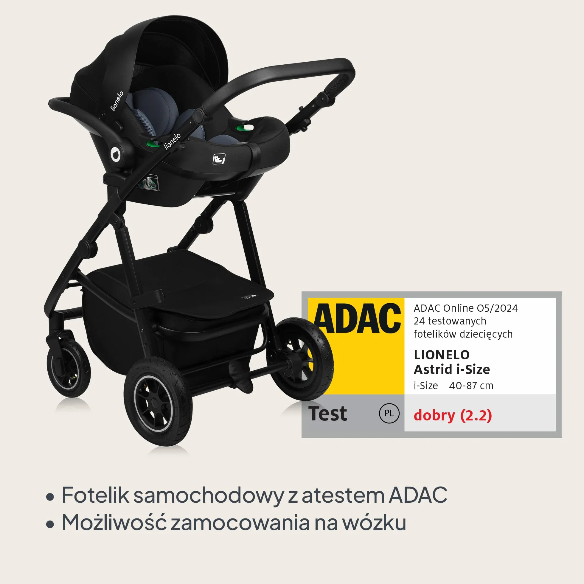 LIONELO AMBER PLUS 3 w 1 Wielofunkcyjny Wózek Dziecięcy od 0 do 4 lat do 22kg z Gondolą XL, Fotelik Samochodowy do 13 kg, Regulacja Oparcia, Duże Terenowe Koła 360o Budka XXL