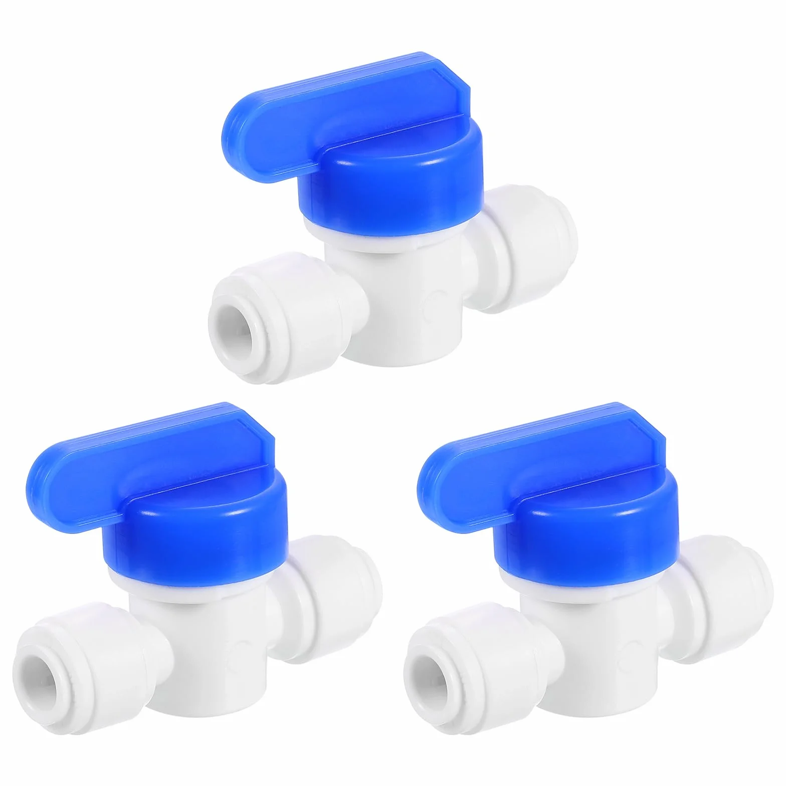 QUARKZMAN 3 sztuki złączek śrubowych Push to Connect, 1/4" OD x 1/4" OD i szybkozłączka rurowa, zawór kulowy z uchwytami do systemu wodnego RO, biały + niebieski (6-6 mm)