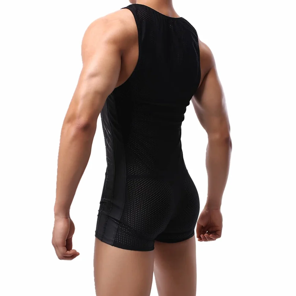 Męski podkoszulek zapaśniczy sportowy trykot body siłownia odzież sportowa podkoszulka, A-Czarny, XL