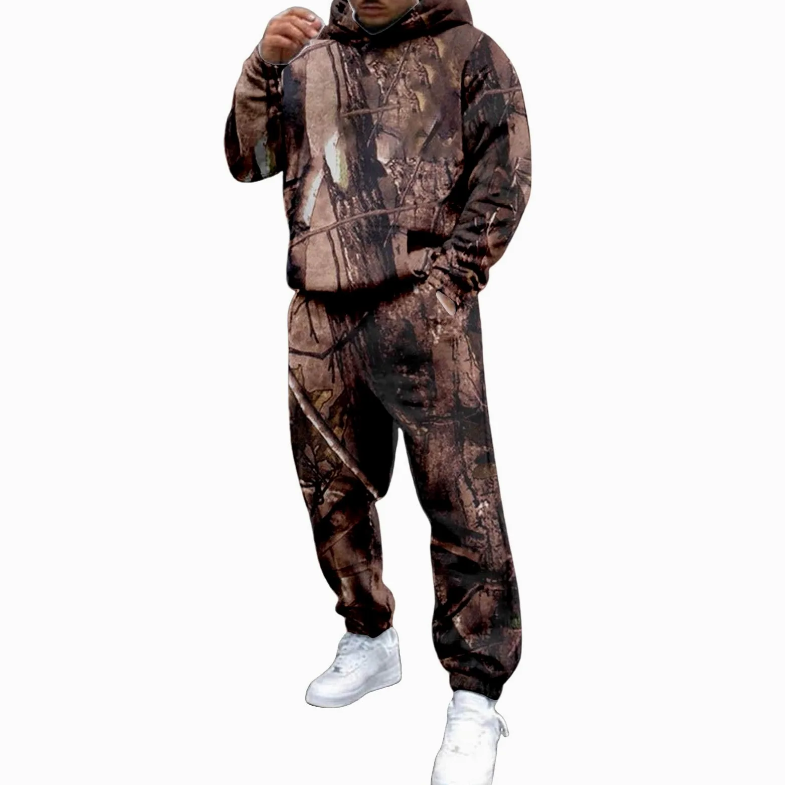 Męski dres pełny zestaw, 2-częściowy zestaw bluzy z kapturem wojskowy cyfrowy kamuflaż jogging spodnie garnitur, codzienne sportowe stroje dresowe na siłownię, ciepła oddychająca odzież sportowa