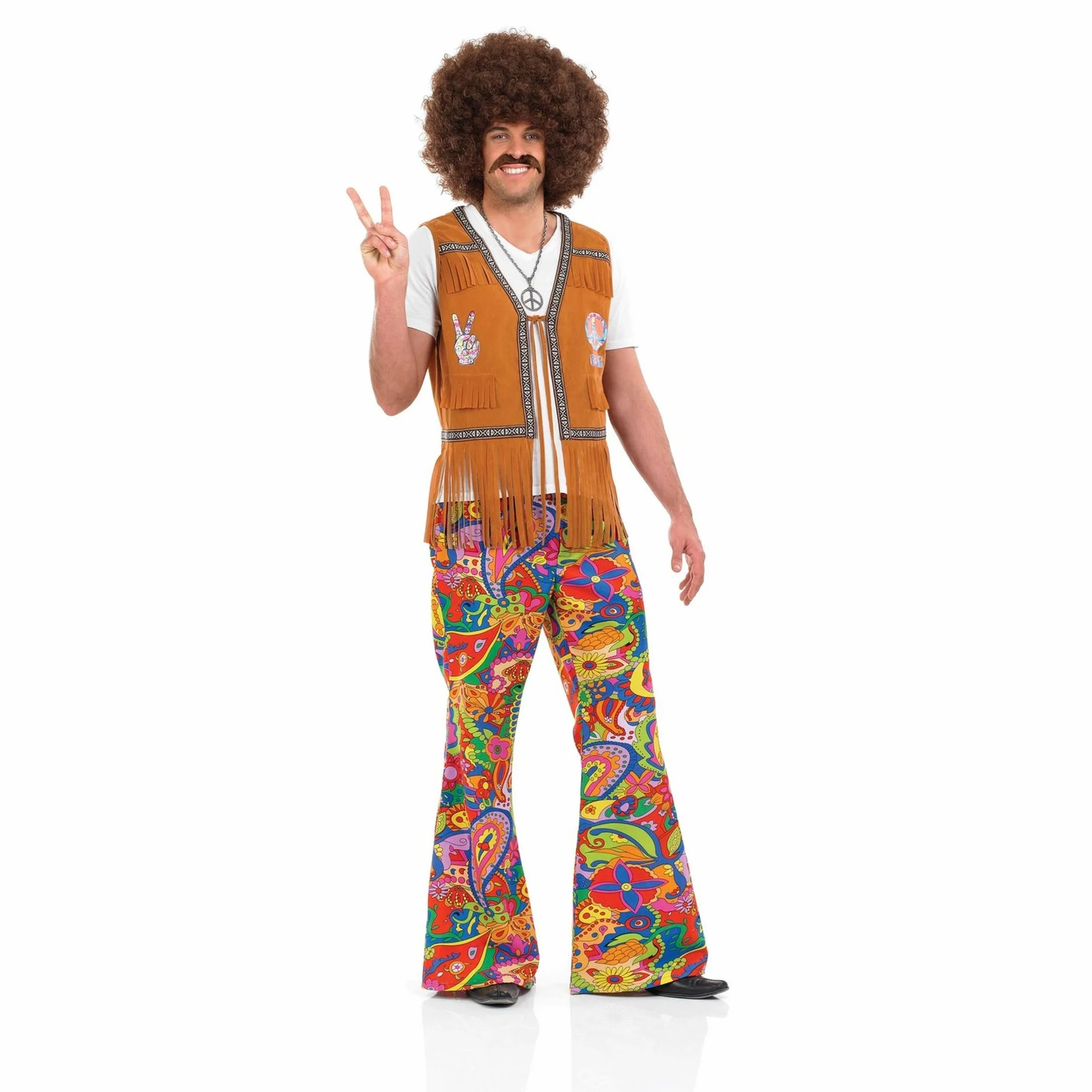 Fun Shack Rozkloszowane Spodnie Hipisowskie Paisley Męskie Wielokolorowe Tęczowe Wzór Lat 70. Retro