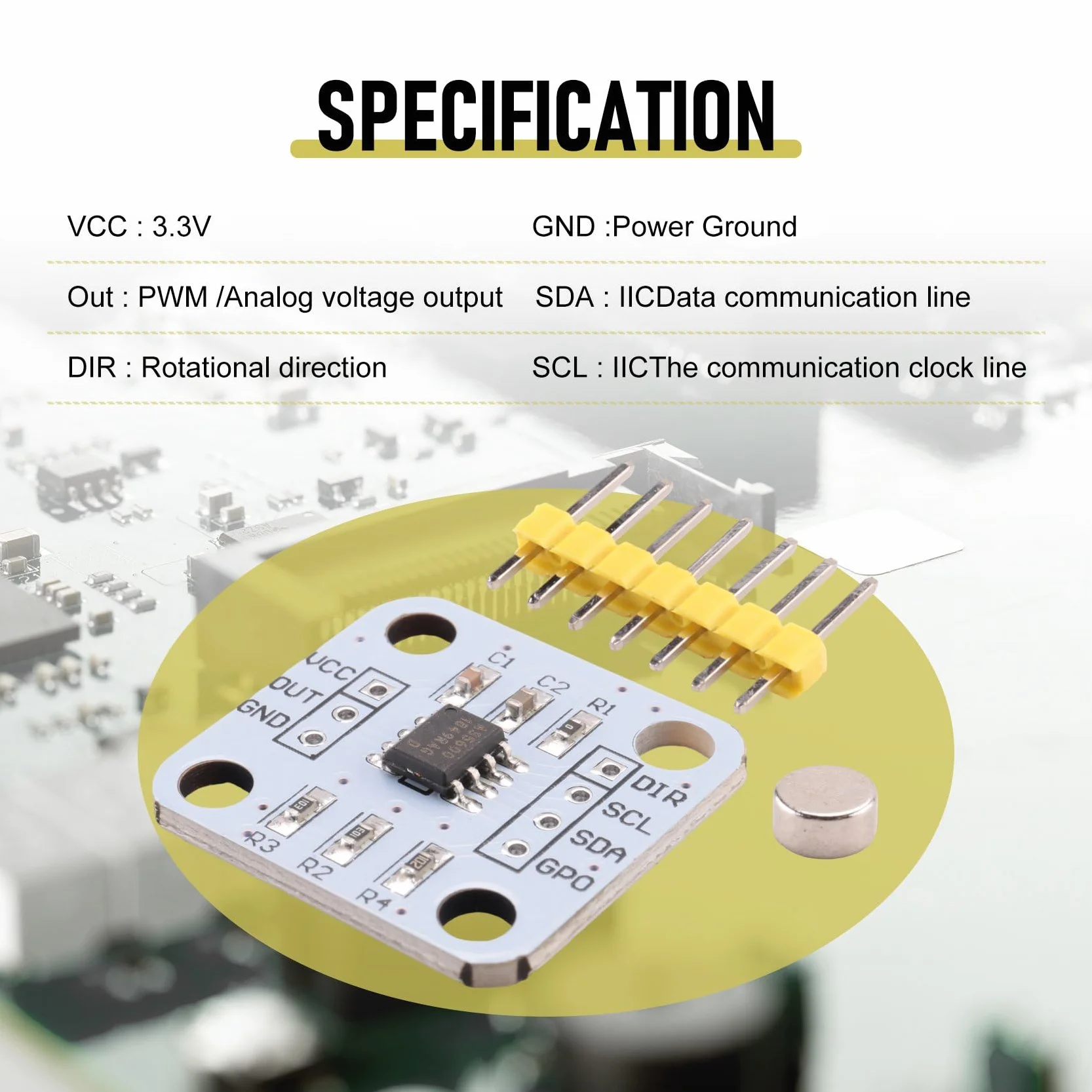 5 . AS5600 Magnetic Encoder Indukction Angle Measurement Sensor Module 12Bit High Precision