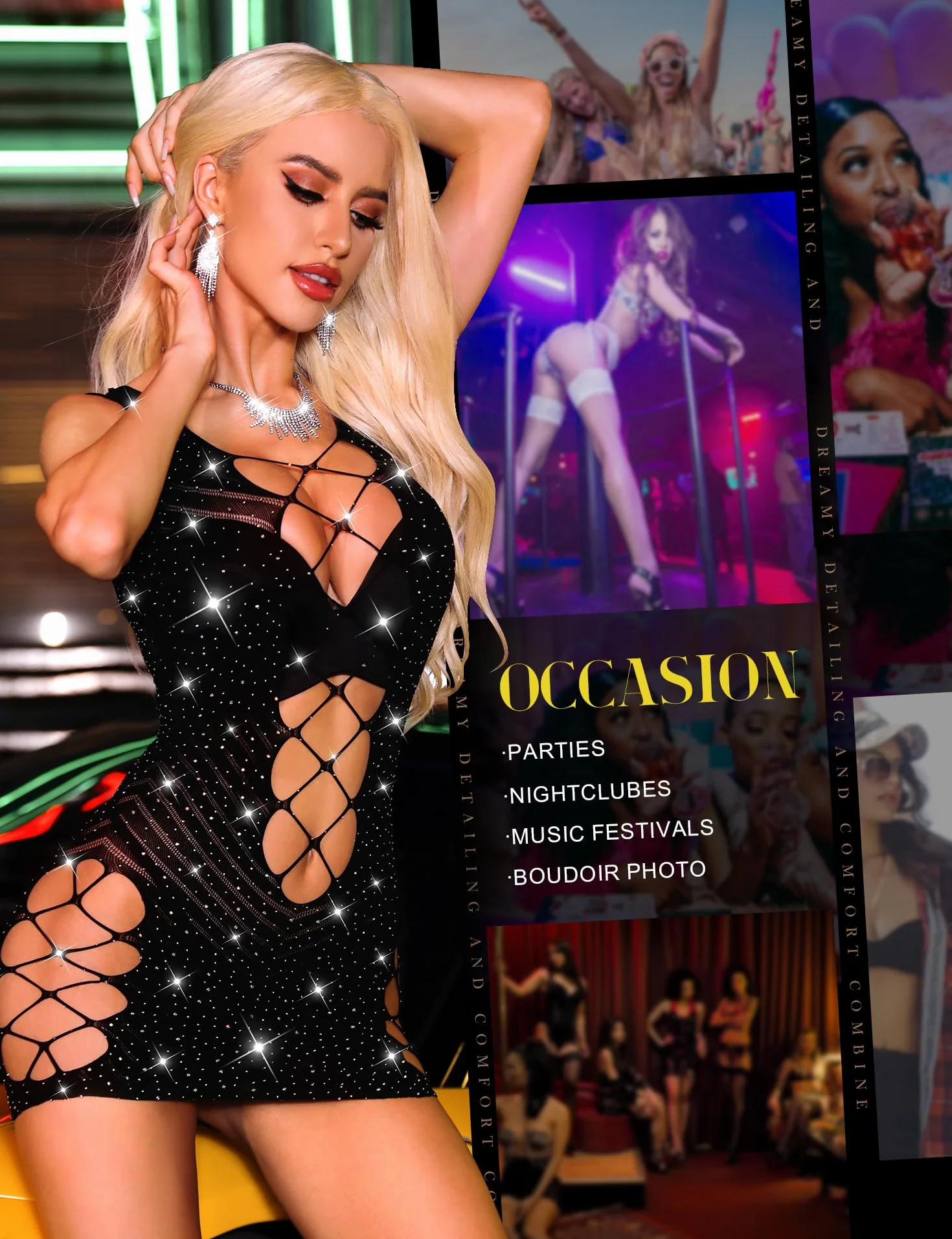 RSLOVE Damskie jednoczęściowe body bielizna nocna koszulka mini sukienka