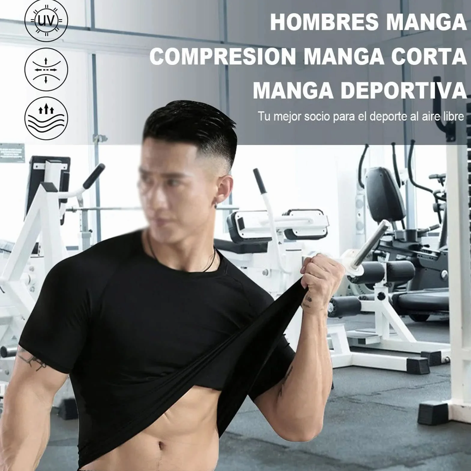Męskie Koszulki Kompresyjne, Męskie Koszulki Kompresyjne Cool Dry z Krótkim Rękawem T-shirty Sportowe Topy Koszulka Sportowa do ćwiczeń (L)
