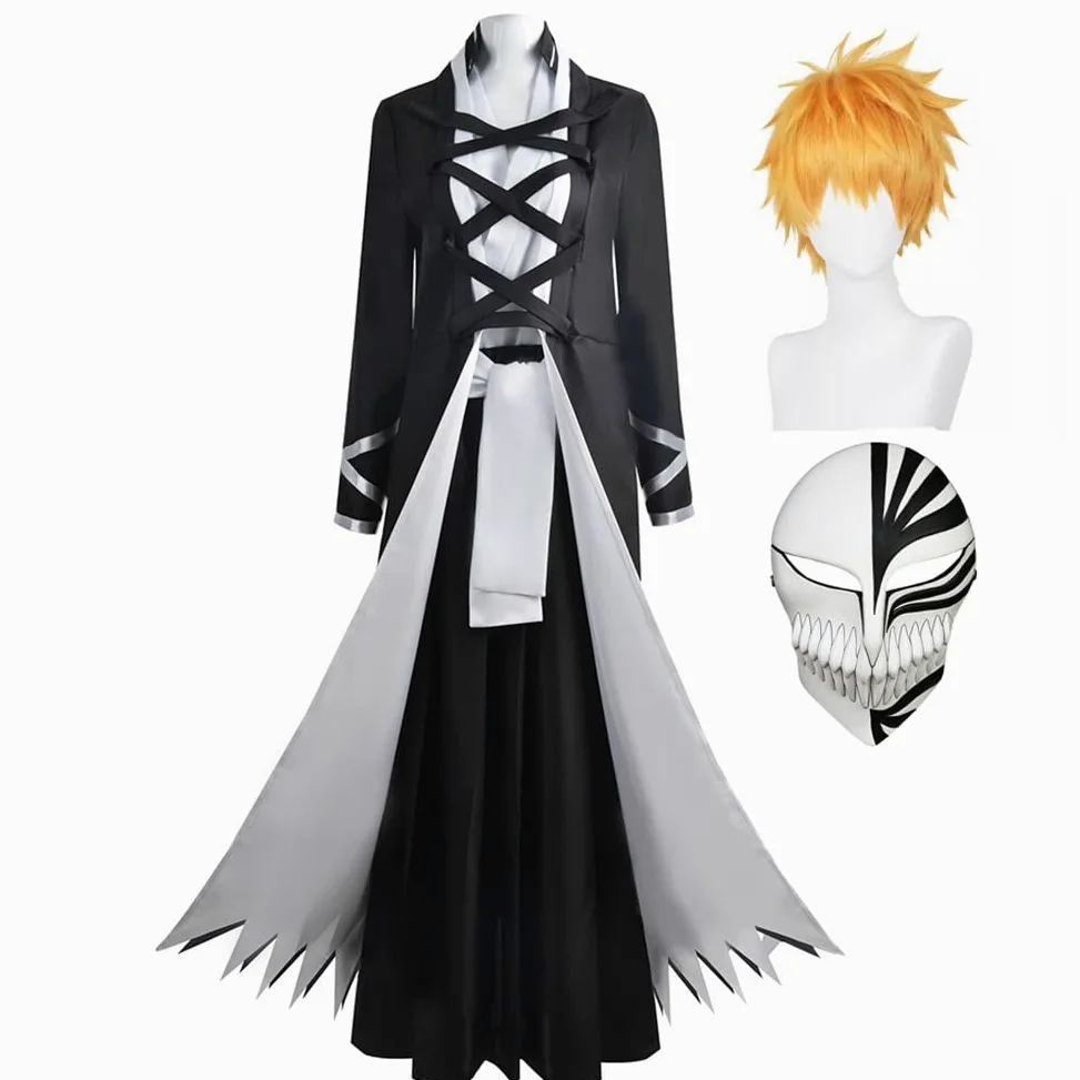 Zhongkaihua Anime Kurosaki Ichigo kostium cosplay, kimono, stroje, czarny, mundur, Halloween, komiks, przebranie, pełne zestawy