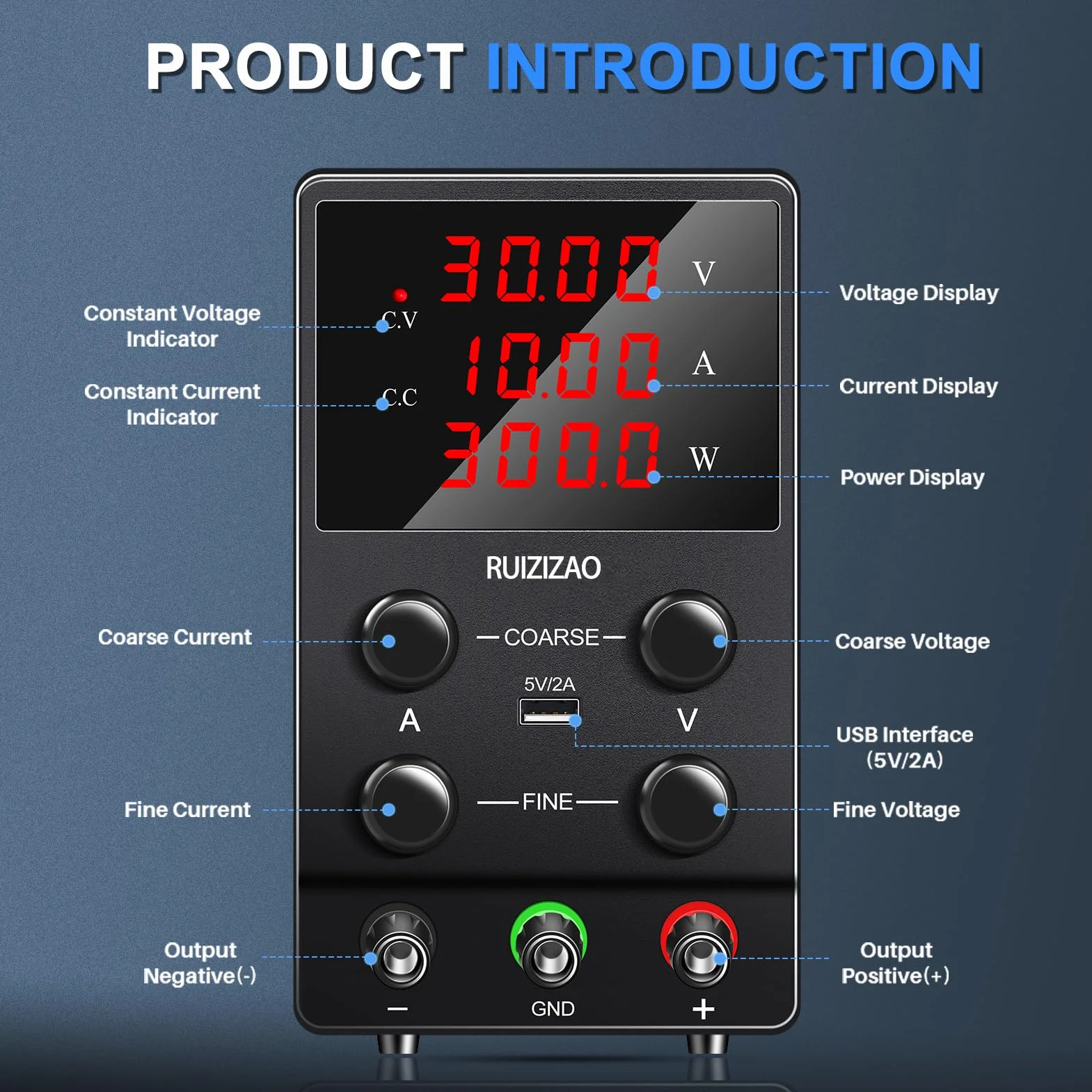 Zasilacz laboratoryjny 30 V 10 A regulowany 4-cyfrowy wyświetlacz LCD 5 V/2 A USB