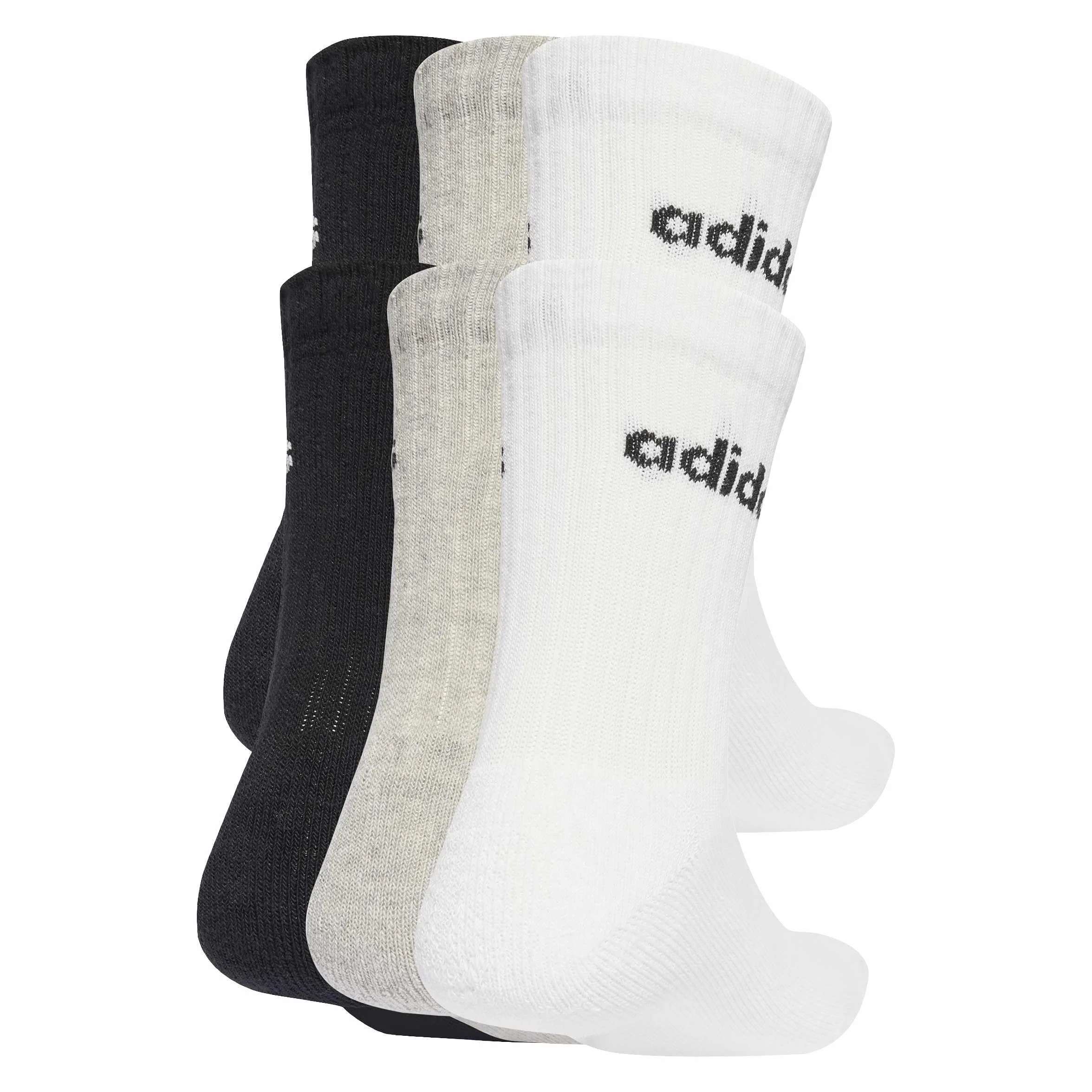 adidas Uniseks Linear Crew Socks Cushioned Socks 6 Pair Pack, Medium Grey Heather/White/Black, 40-42