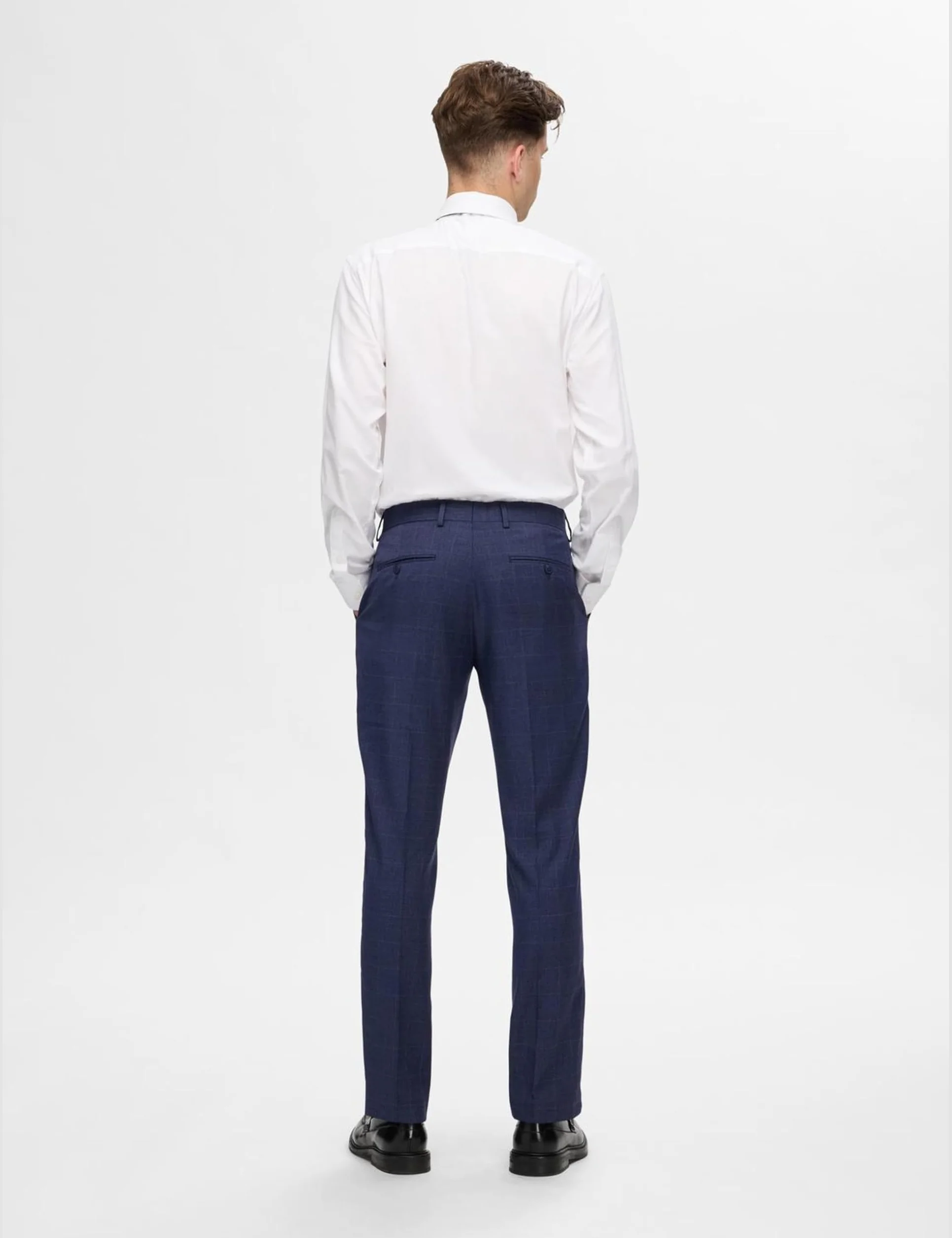 SELECTED HOMME Slhslim-neil Dark Blue Check Trs Noos - Garnitur — spodnie Mężczyźni