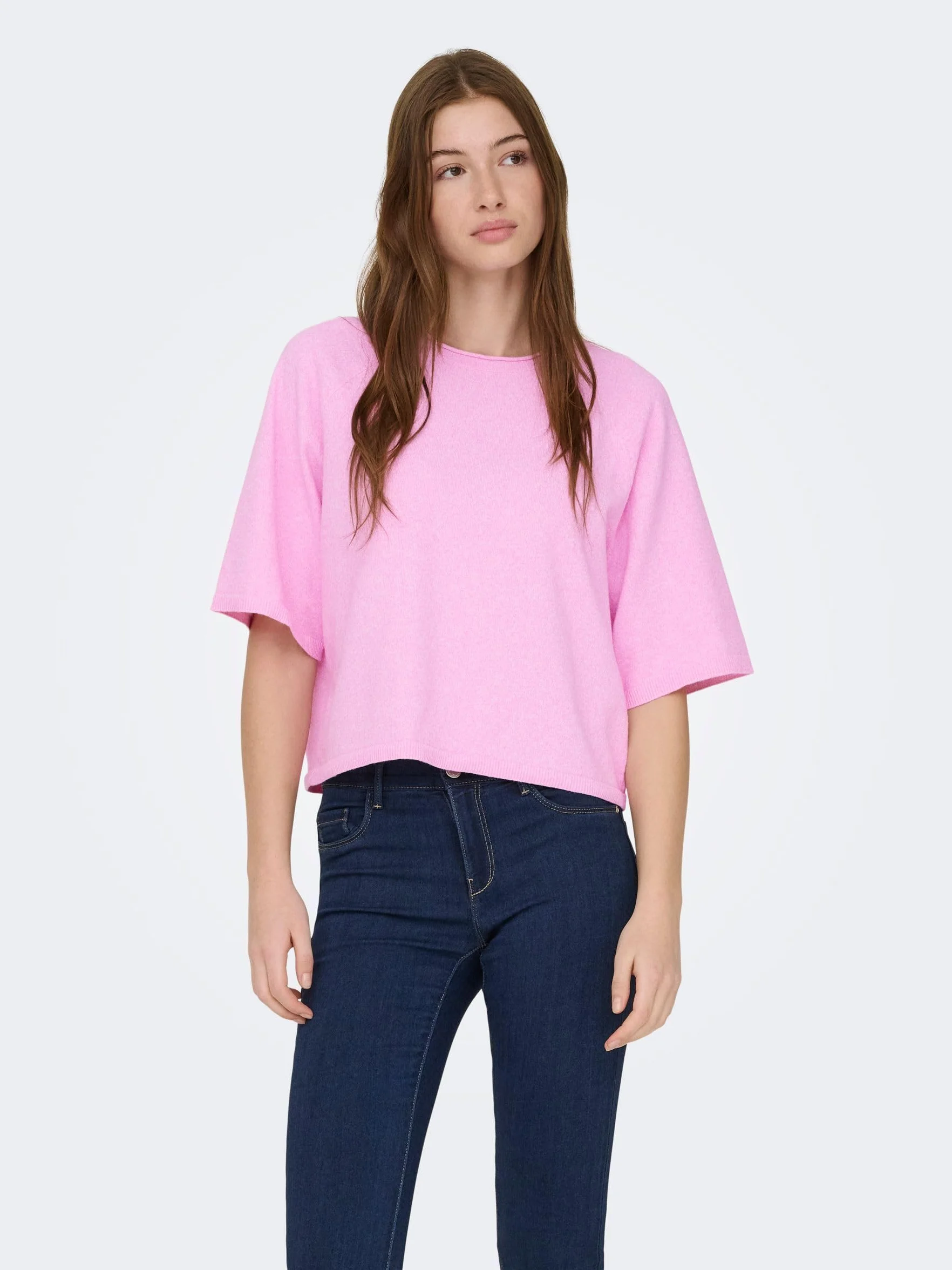 ONLY Onlloyal Knt Nca sweter z okrągłym dekoltem 3/4 Super różowy, L damski, Super różowy, L