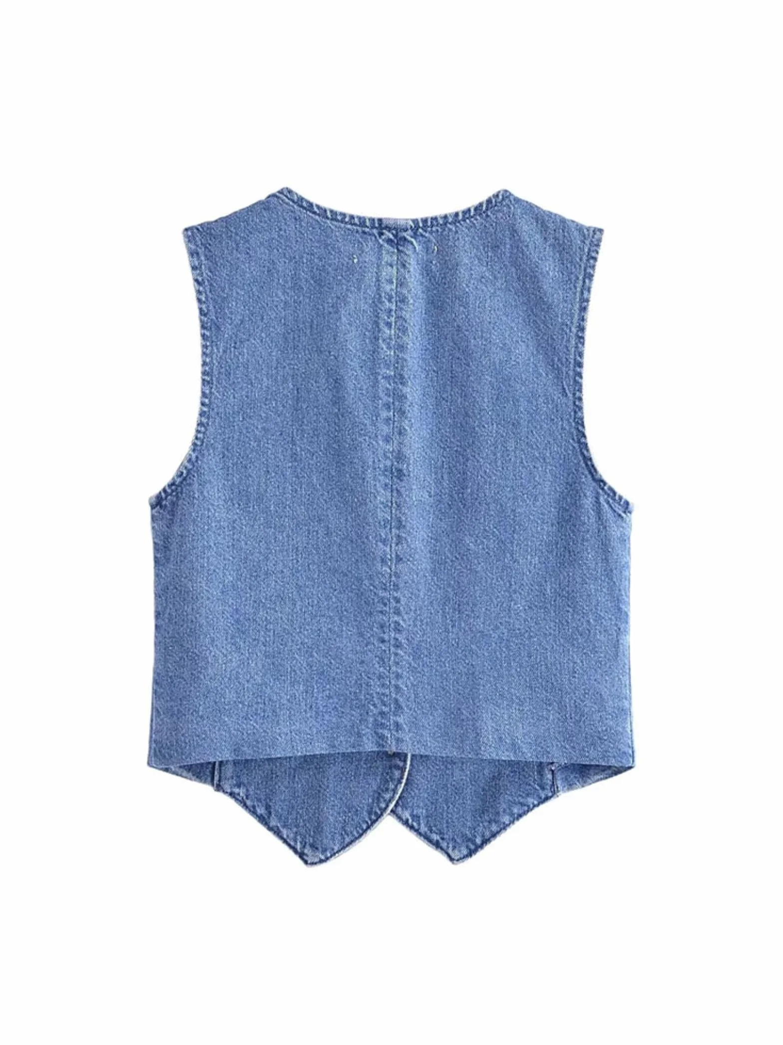 TRAF damska modna kamizelka dżinsowa z przodu na guziki vintage dekolt w serek bez rękawów damska odzież wierzchnia eleganckie topy