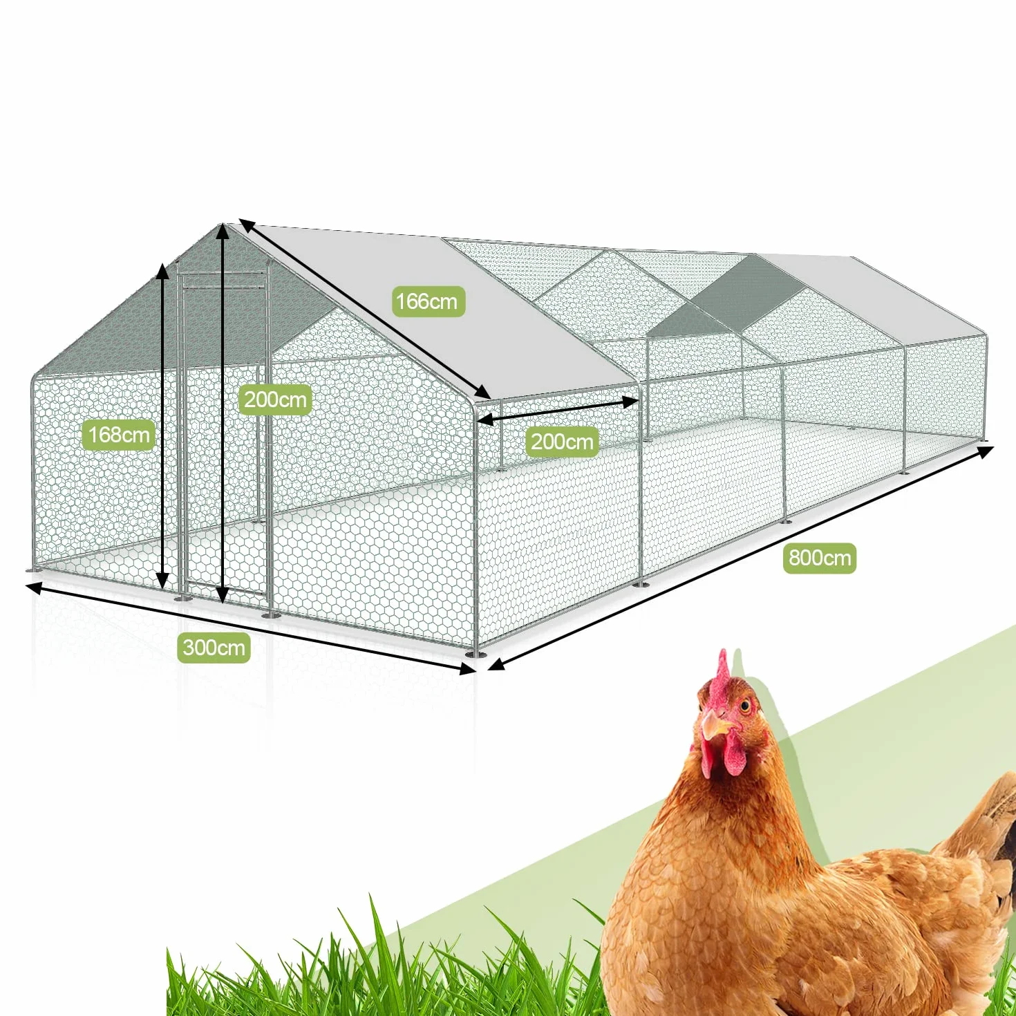 Jopassy Kurnik, 3 x 8 x 2 m, metalowy wybieg, klatka dla małych zwierząt, woliera z plandeką dachową, wybieg dla kur i małych zwierząt
