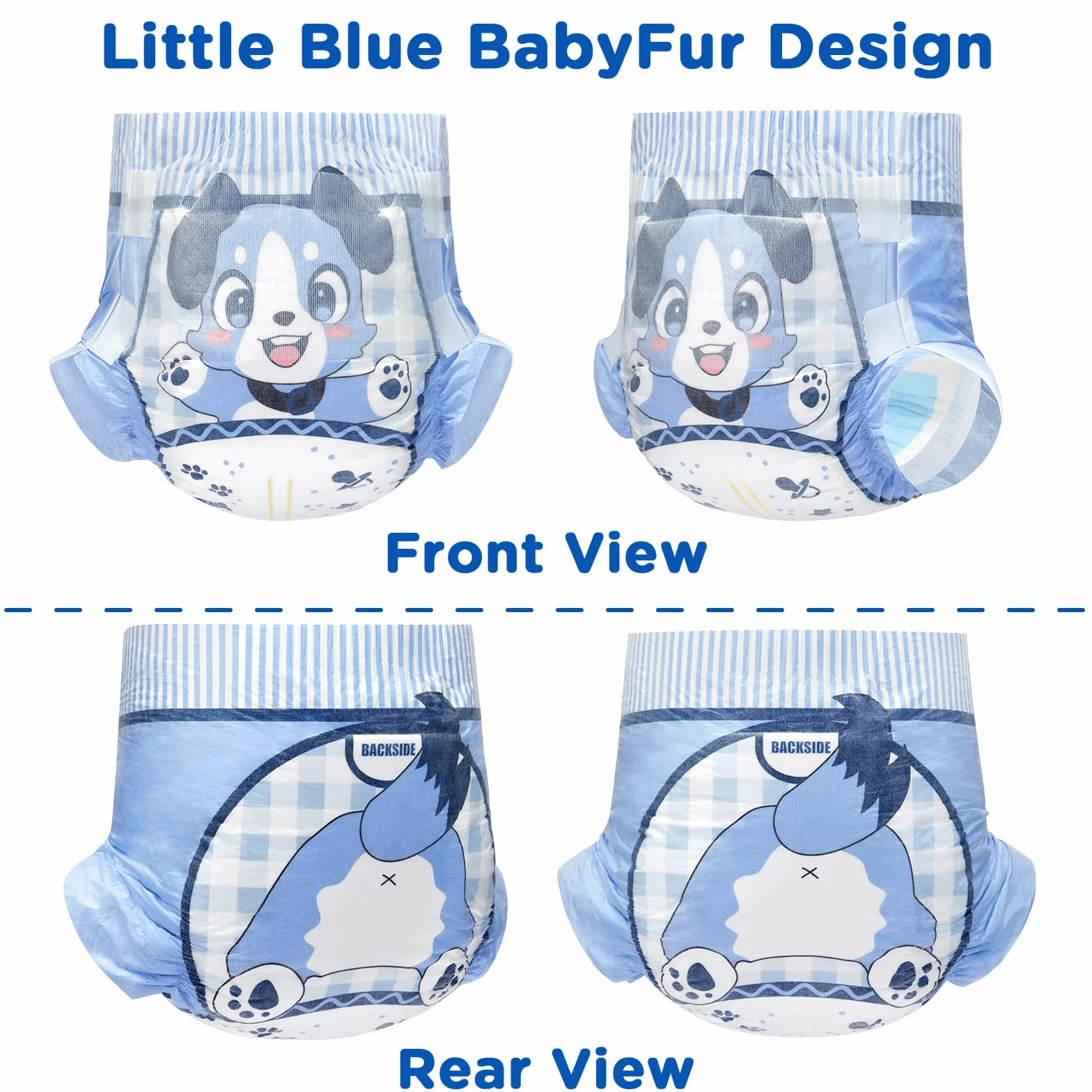 LittleForBig Regulowane Zapięcie na Rzep Materiałowe Plecy Pielucha Drukowana Dla Dorosłych 2 Sztuk - Mały Niebieski BabyFur (Medium 71-96 cm)