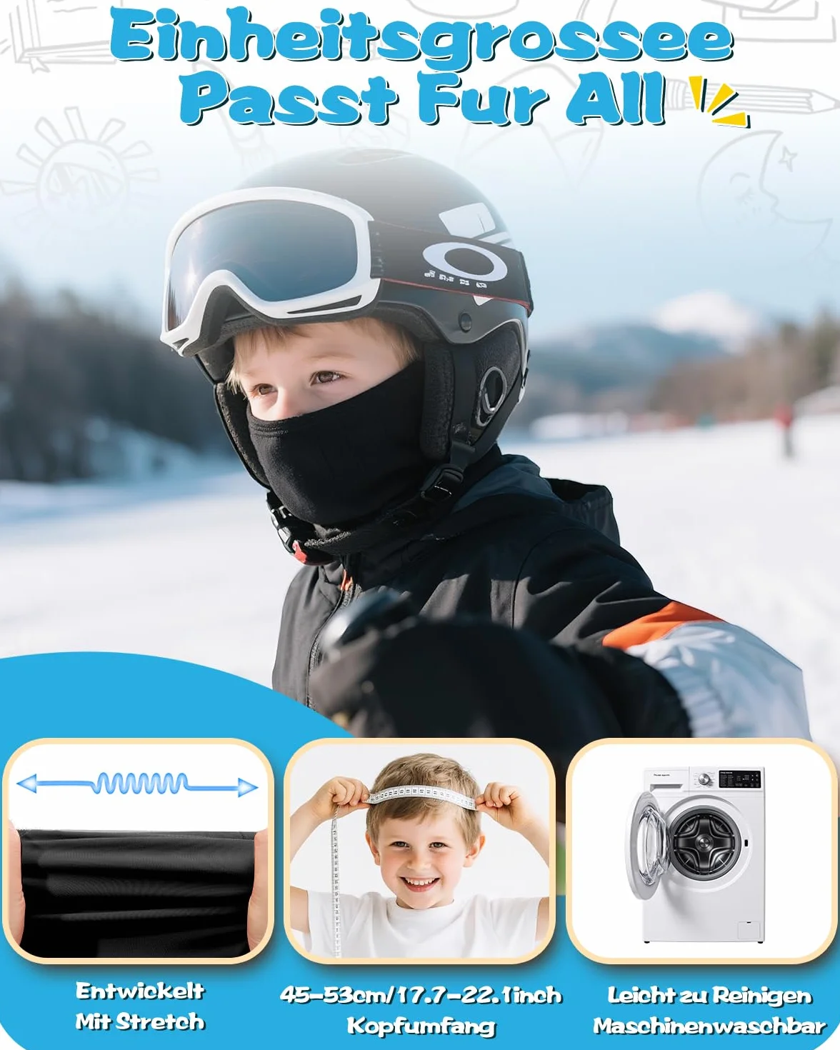 Kominiarka dziecięca na zimę, wiatroszczelna, ciepła kominiarka, z odblaskami, na rower, snowboard, narty, dla chłopców i dziewczynek