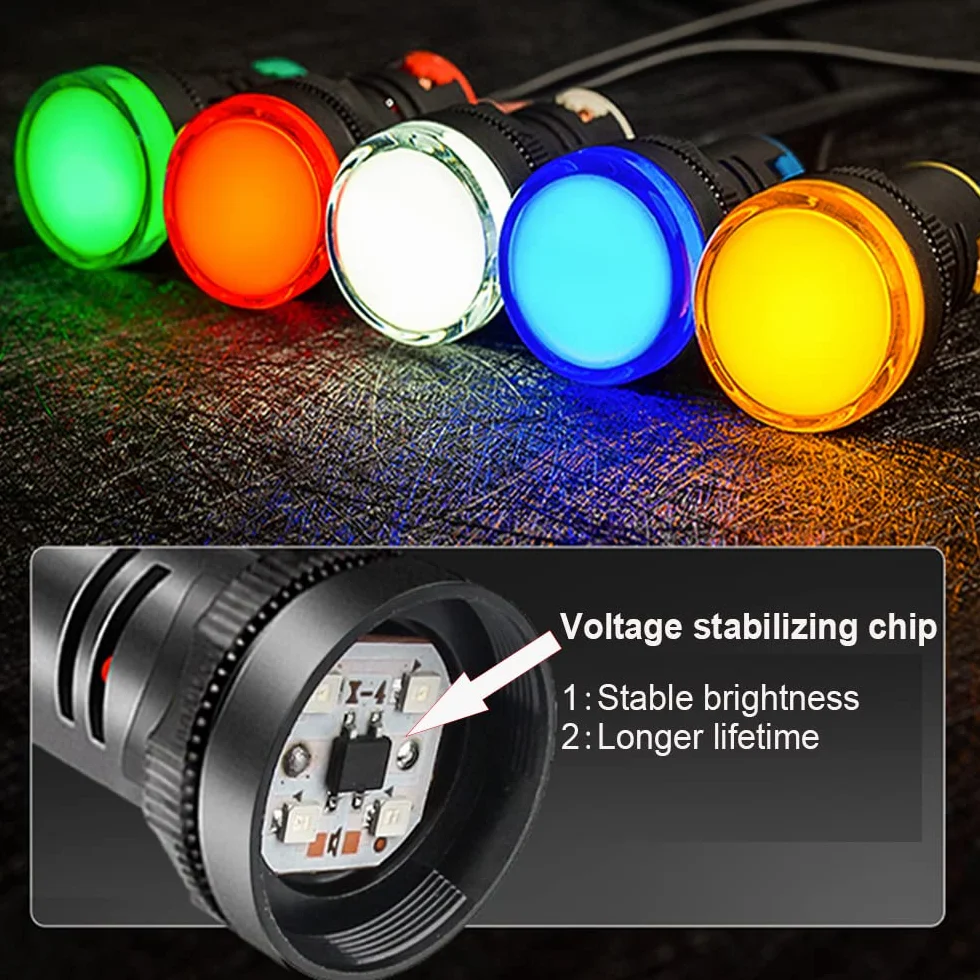 Gebildet 10 Sztuk 22mm Lampka Kontrolna 220-380Vac Led Do Montażu Na Panelu Podtynkowym (Czerwony/Zielony/Niebieski/Pomarańczowy/Biały, Każdy Kolor 2 Szt.)