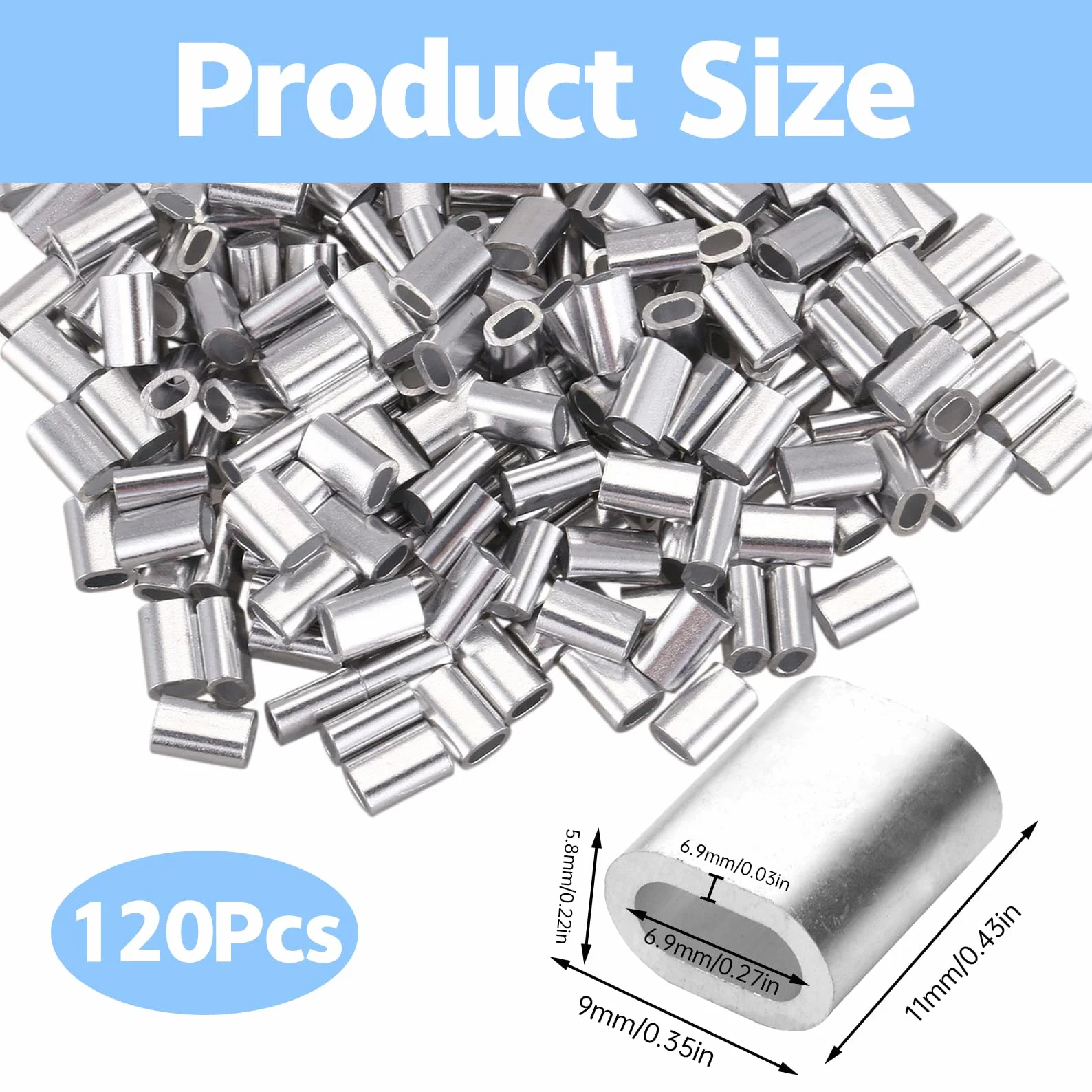 120 sztuk aluminiowych zacisków zaciskowych, 3 mm, aluminiowe zaciski linowe, aluminiowe zaciski linowe 3 mm, aluminiowe zaciski linowe 3 mm, srebrne plomby, tuleje zaciskowe, do lin, drutów,