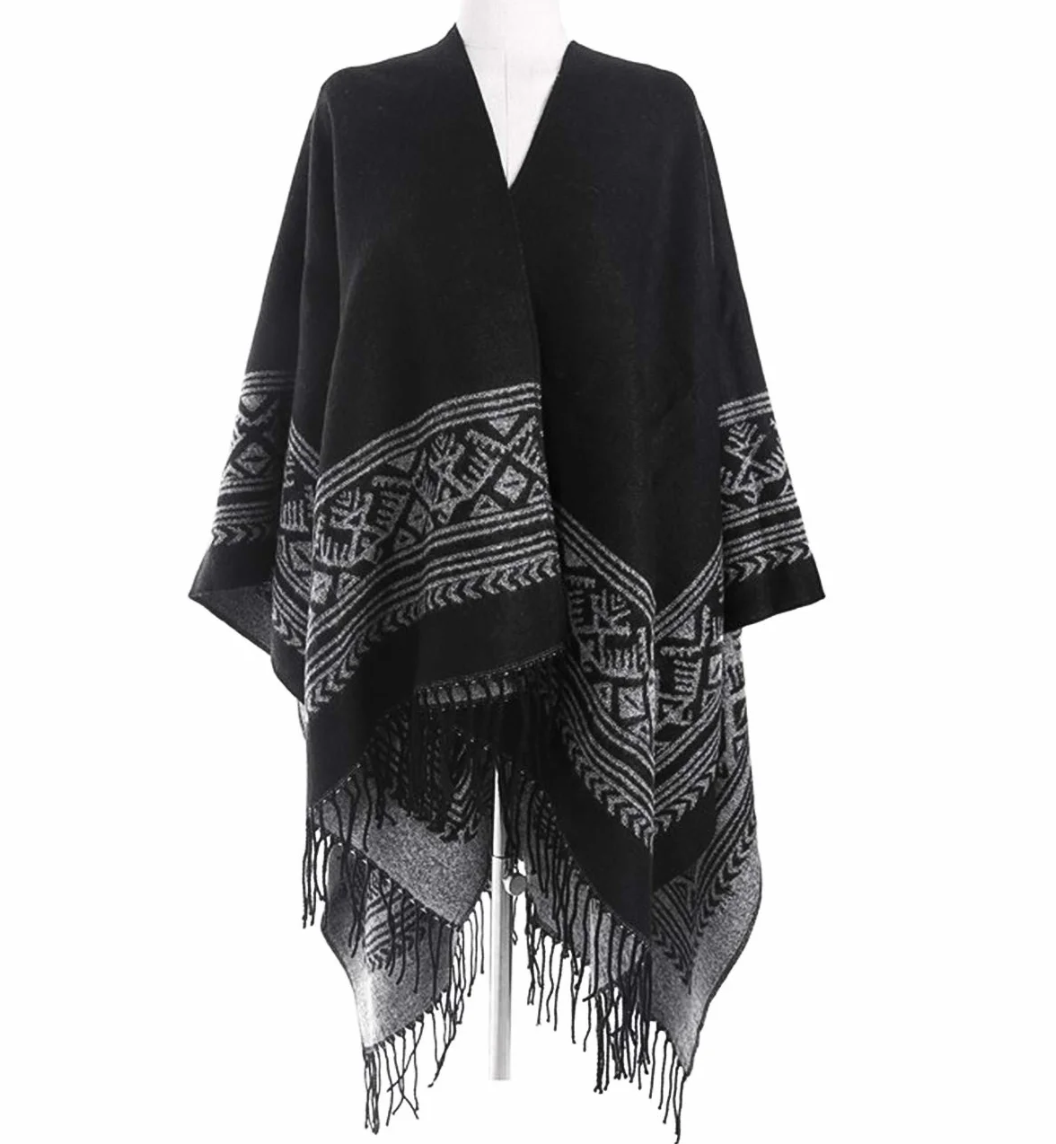Superora Damskie ponczo peleryna szalik tartan frędzle duży długi