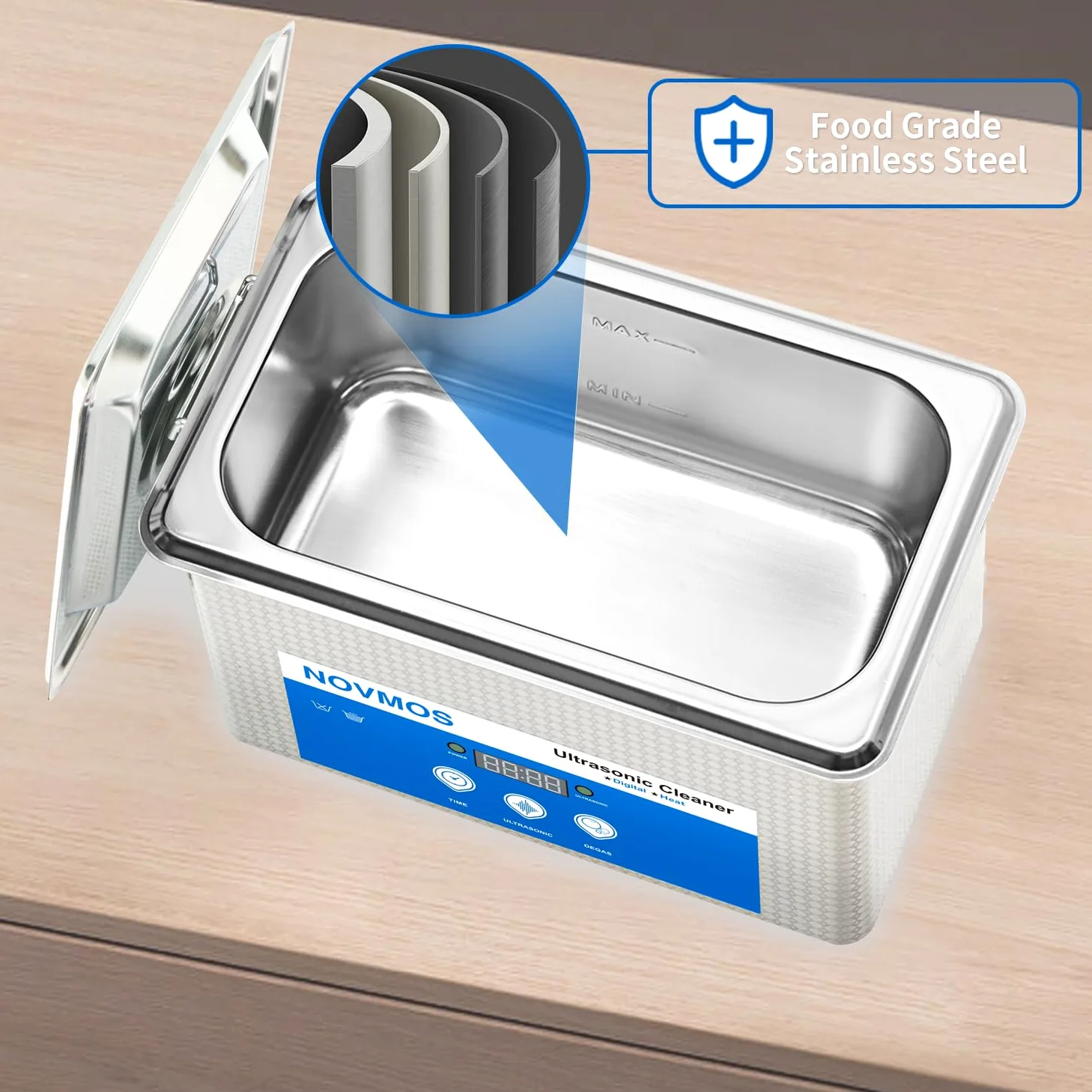 Ultradźwiękowa myjka ultradźwiękowa, 900 ml, ultradźwiękowa maszyna do kawitacji sonicznej z cyfrowym timerem do czyszczenia, biżuterii, części, narzędzi dentystycznych, laboratorium, okularów