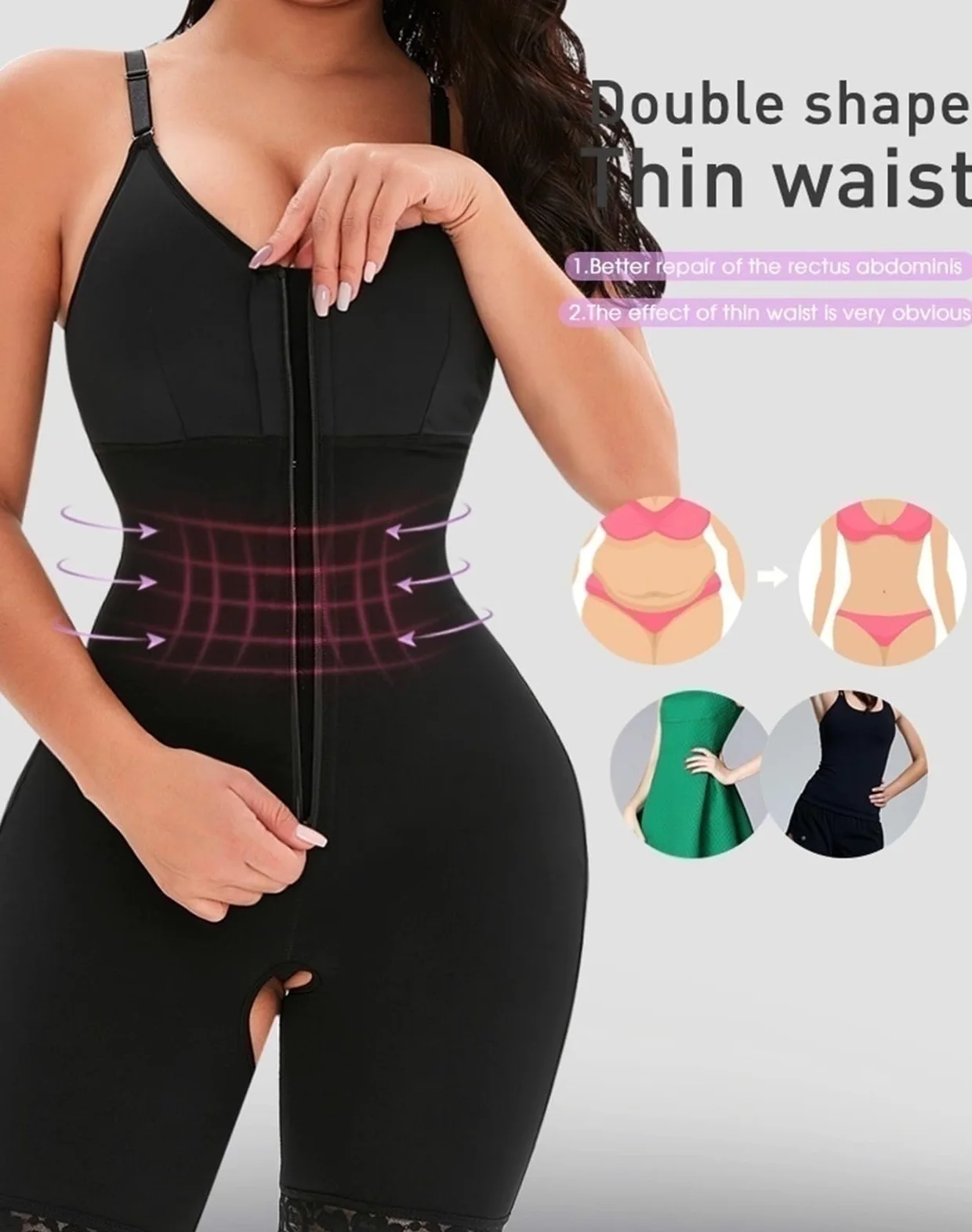 MMRTDJDR Etap 2 Fajas Colombianas Bielizna modelująca dla kobiet Body wyszczuplają brzuch Z zamkiem błyskawicznym po operacji