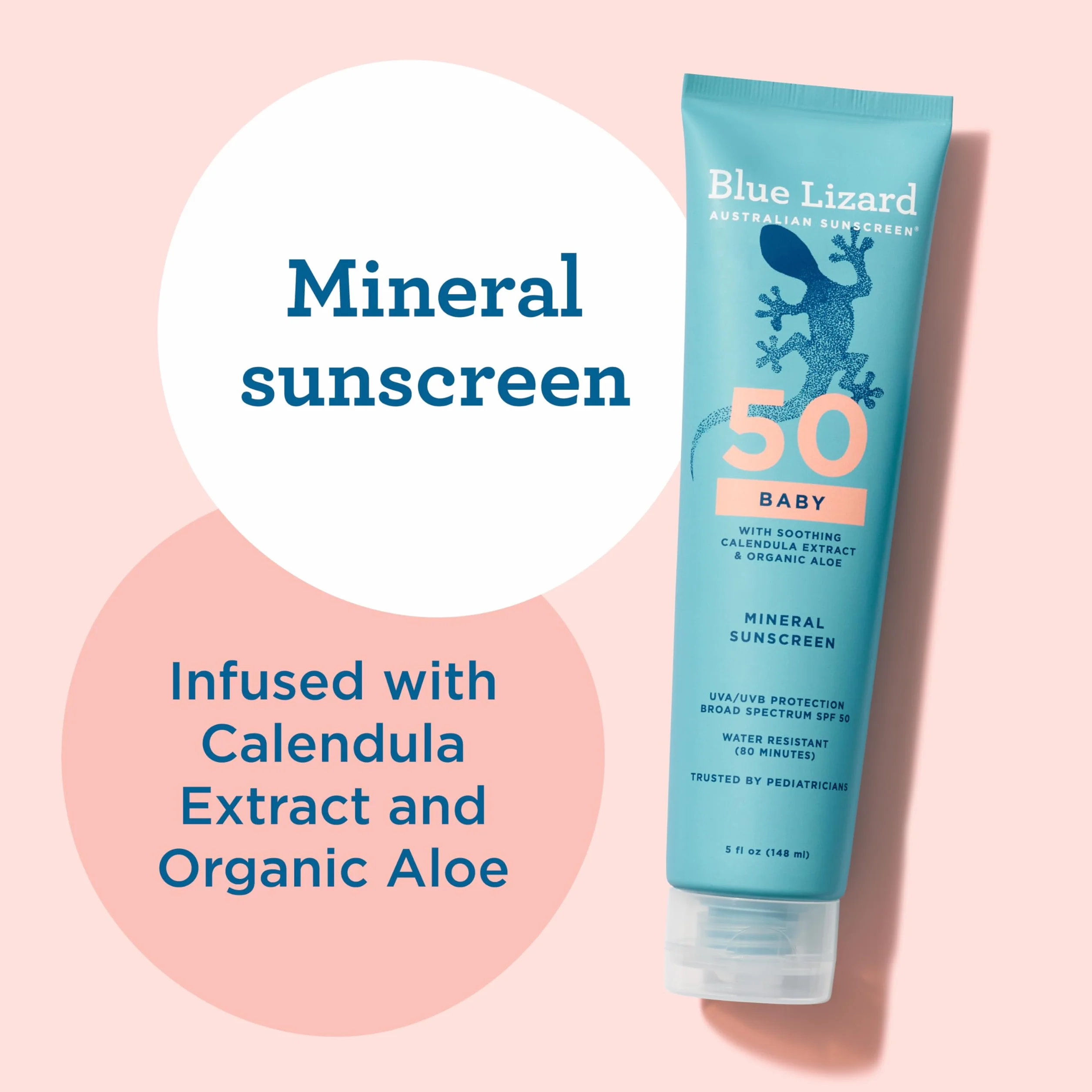 BLUE LIZARD Baby Mineral Sunscreen - No Chemical Actives - SPF 50+ UVA/UVB Protection, 5 Ounce Tube