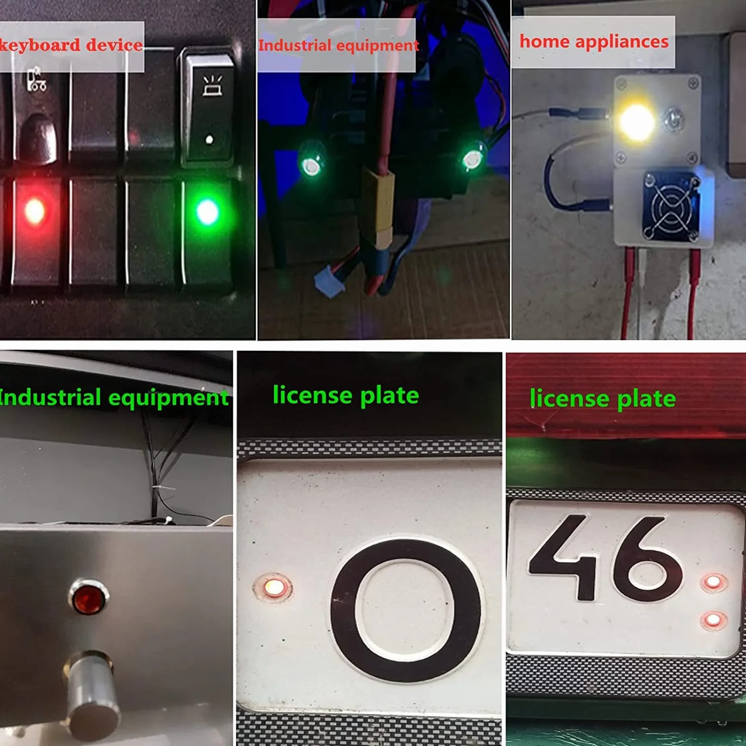 GUUZI 8mm Lampka Kontrolna LED 12-24V Wodoodporna Lampka Sygnalizacyjna Panel Metalowy Wskaźnik LED Lampka Sygnalizacyjna Mocowanie Panelu Głowica Płaska z Przewodami Srebrny Skorupa(Zielony, 6 szt)