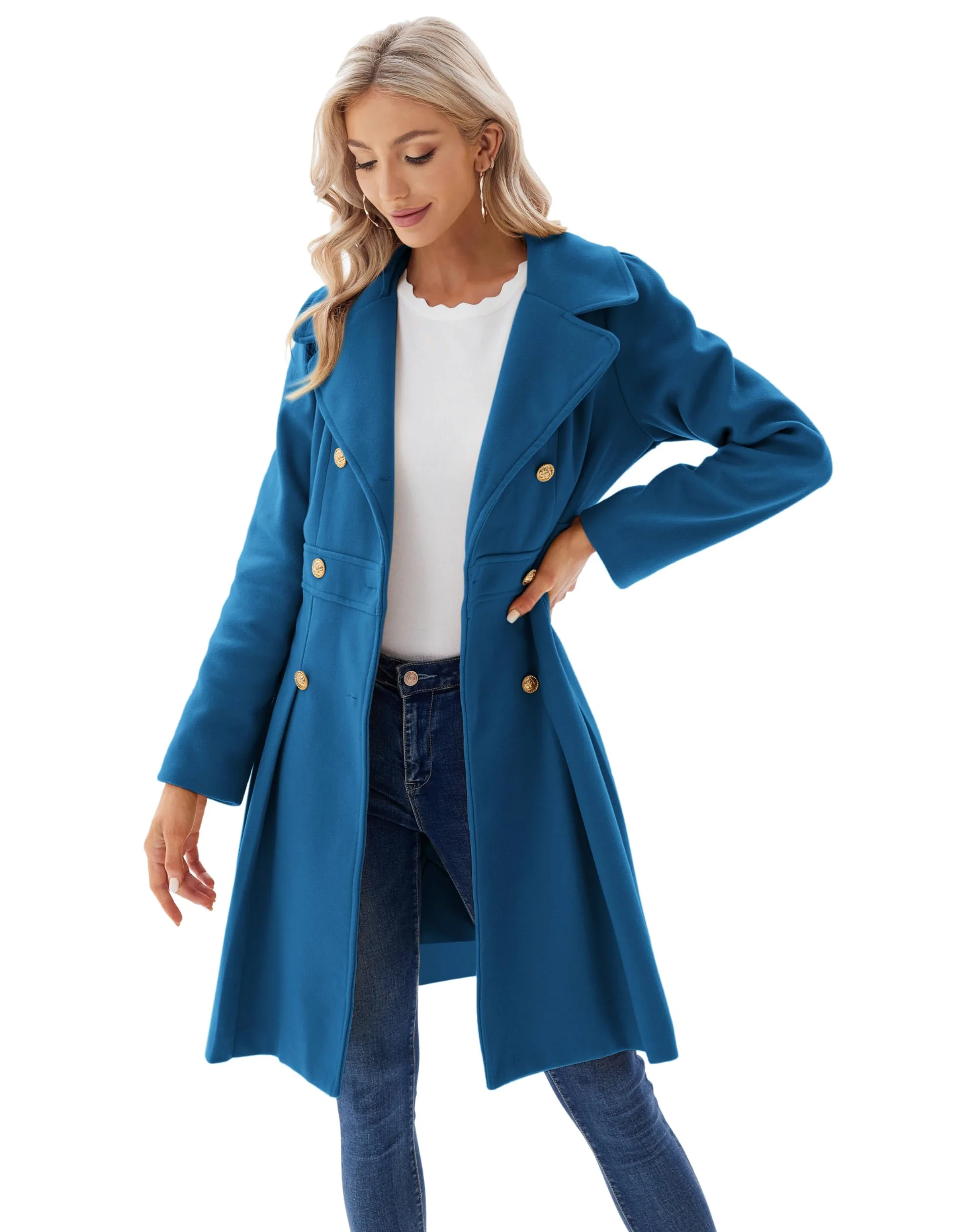 GRACE KARIN Płaszcz damski płaszcz zimowy revers płaszcz trencz zimowy długi płaszcz swing kurtka Outwear z paskiem CLX005A20