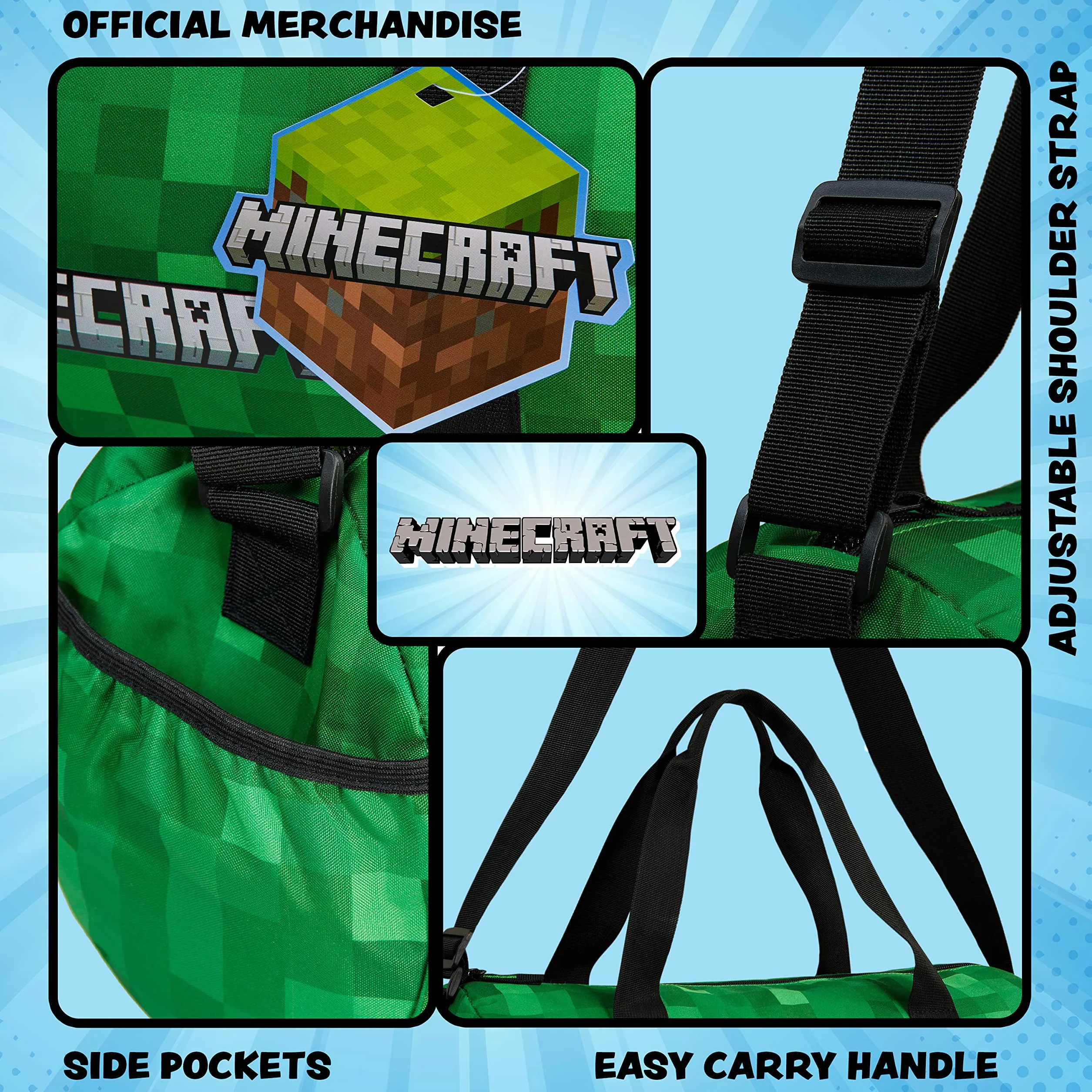 Minecraft Torba sportowa dla dzieci podróżna zielona 41x18x19cm