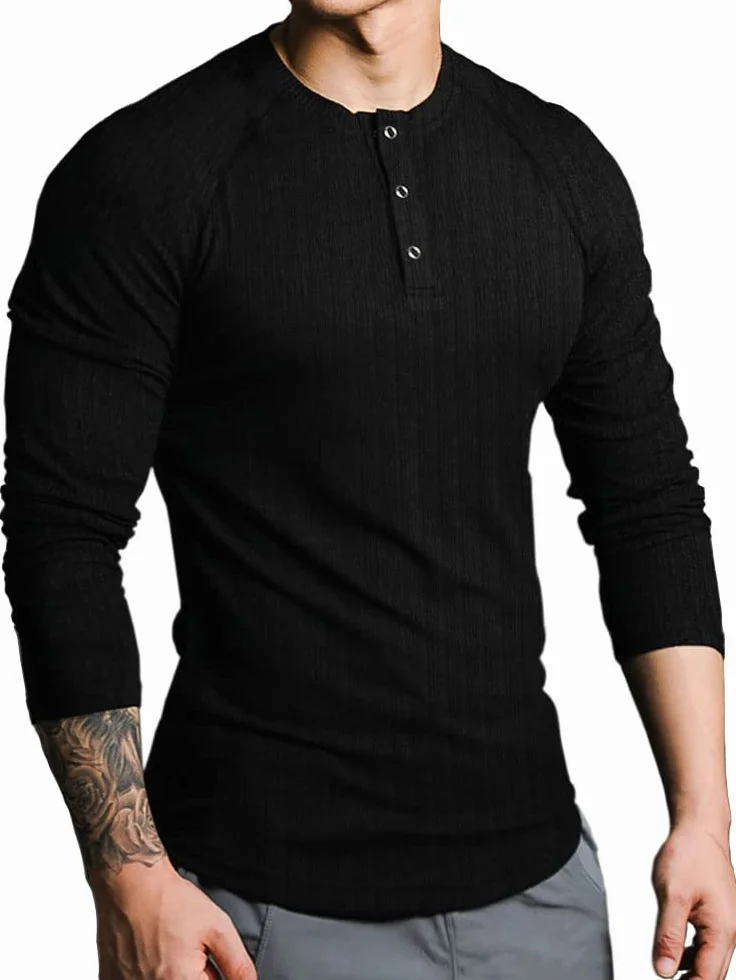 Lehmanlin Koszulka termiczna z długim rękawem bawełna prążkowana slim fit