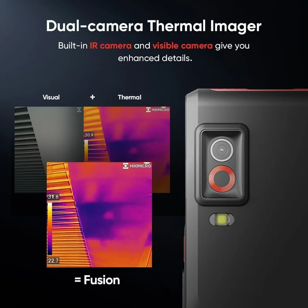 HIKMICRO E03 kieszonkowa kamera termowizyjna o rozdzielczości 240 x 240 SuperIR z kamerą wizualną, rozdzielczością IR 96 x 96/9216 pikseli, 25 Hz, ekranem dotykowym 3,5 cala, IP54, od -20°C do 350°C