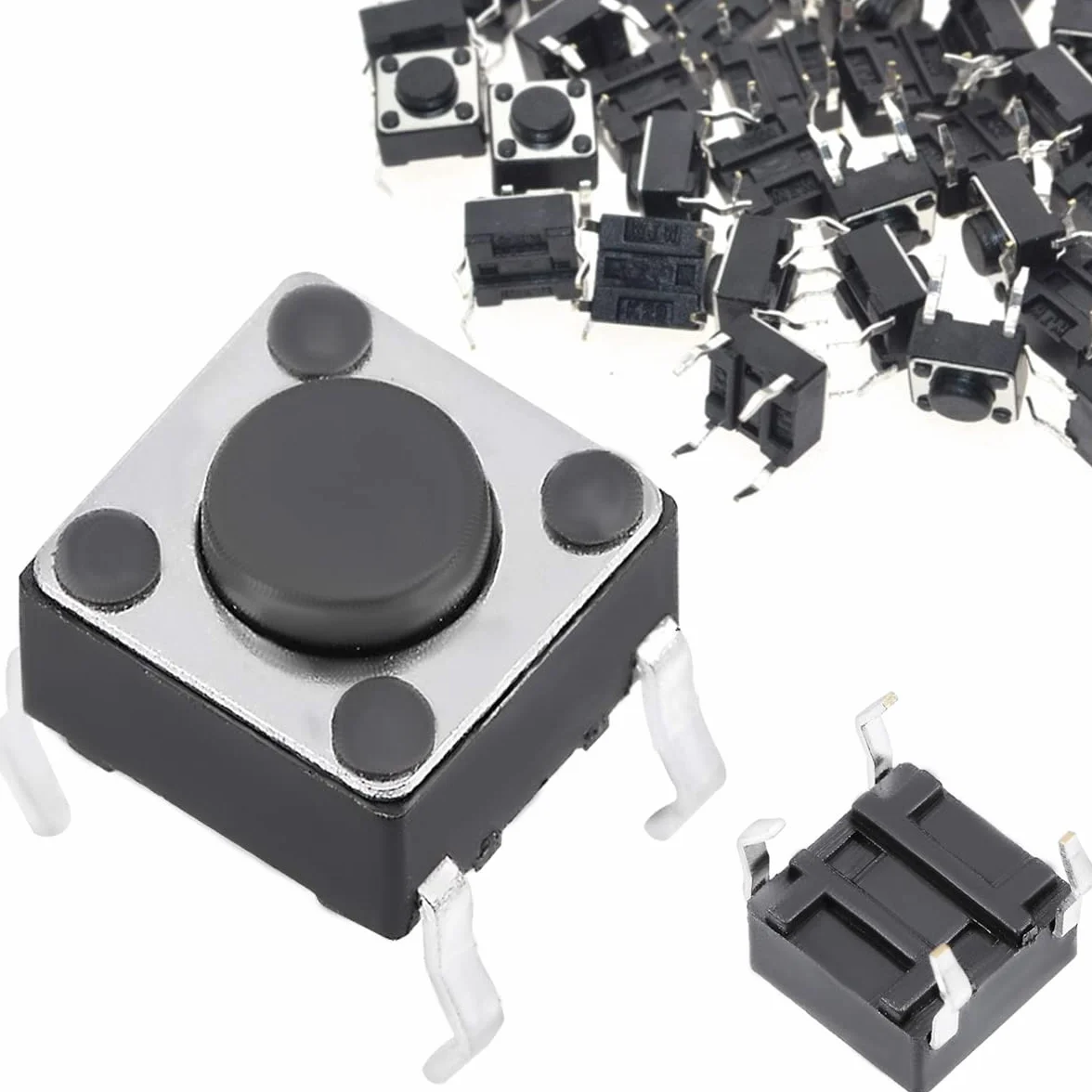 Miniaturowy przełącznik mikro, 4-pinowy przycisk taktyczny 6 x 6 x 4,5 mm chwilowy dotykowy przełącznik przyciskowy dotykowy komponenty elektroniczne, do panelu PCB (100 sztuk)