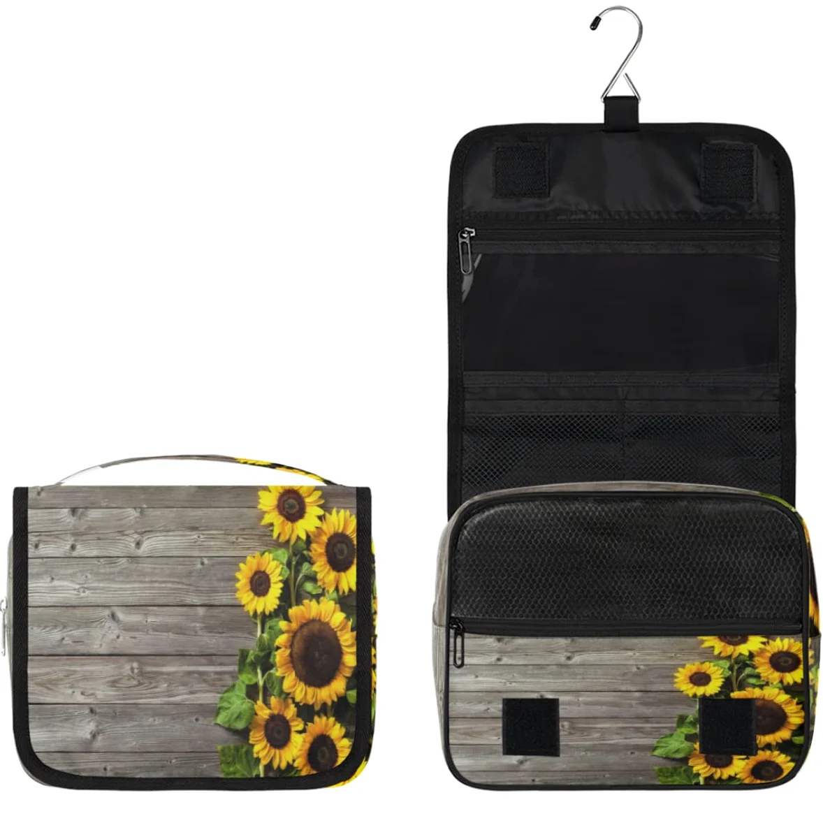 Słonecznik Deski Podróżna Kosmetyczka Słonecznik Retro Mycie Torba Unisex Wiszące przybory toaletowe Kosmetyczka Organizer do makijażu, wielobarwny, Jeden rozmiar