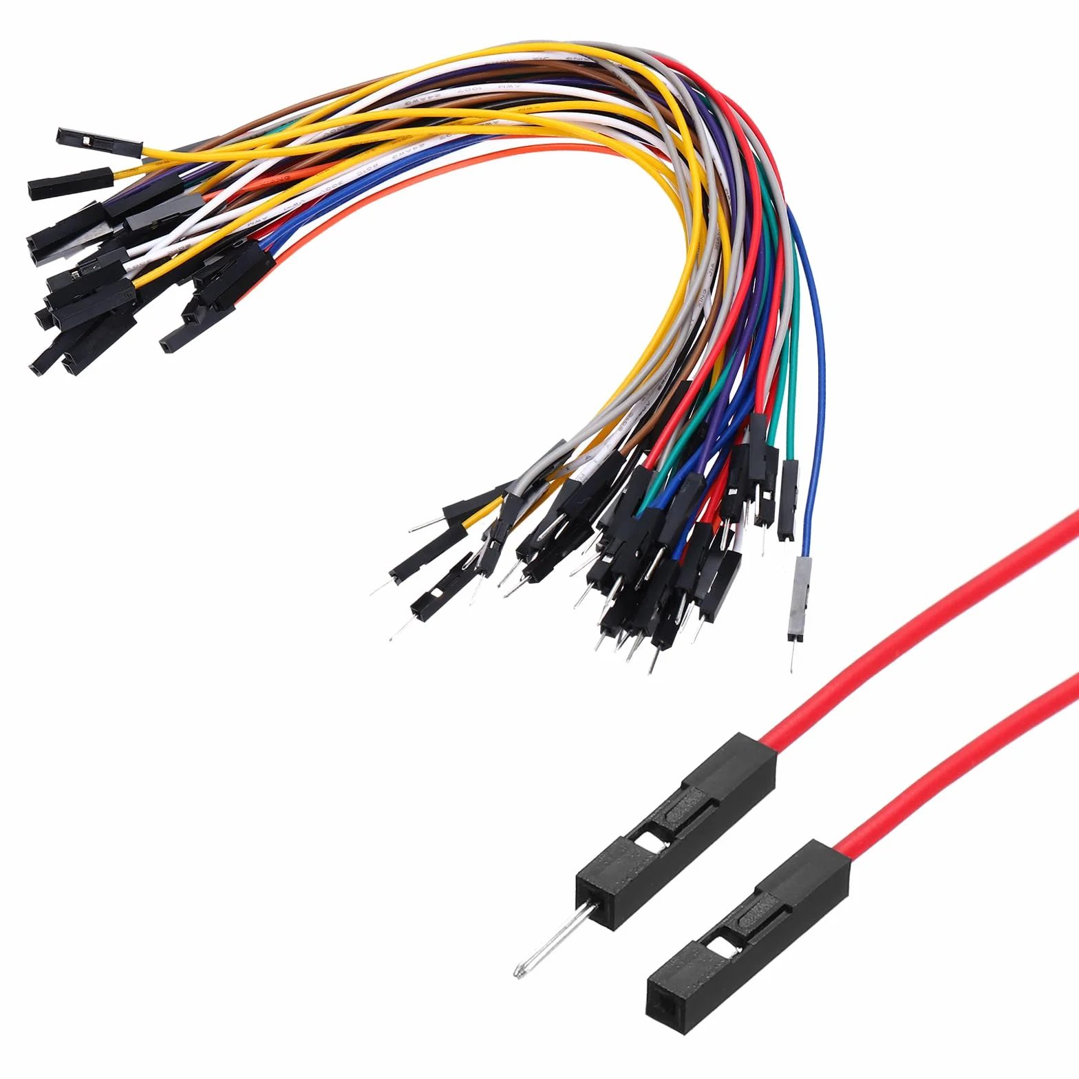 QUARKZMAN 1-biegunowy przewód mostkowy do płytek wtykowych, wtyczka na gniazdo, wymiar rastra 2,54 mm, kabel płaski, długość 20 cm, elektroniczny kabel taśmowy do elektroniki, 40 sztuk