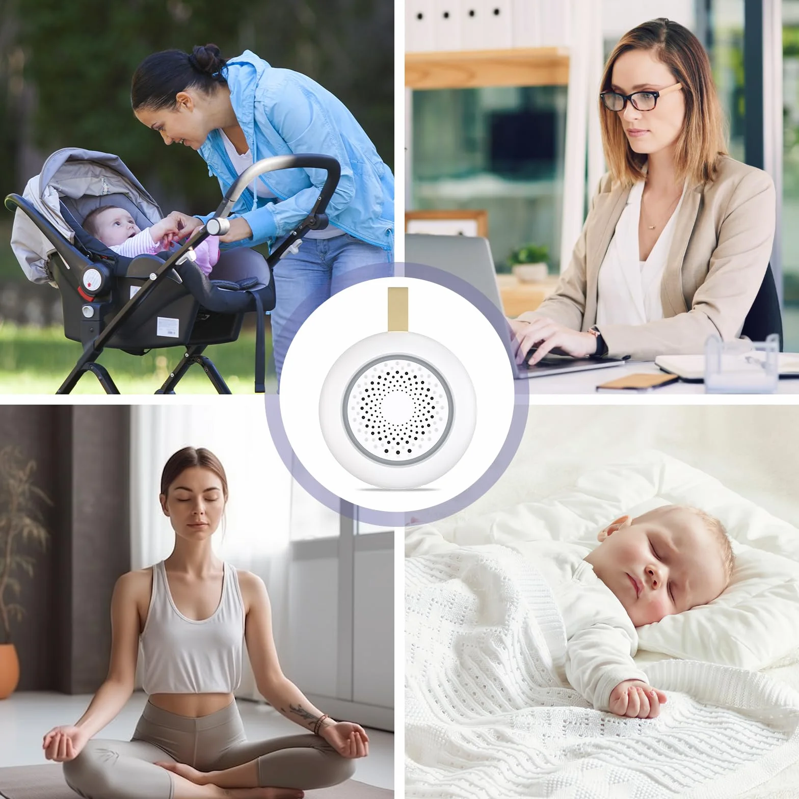 White Noise Machine Baby pomoc w zasypianiu dla niemowląt, 24 uspokajające dźwięki i 3 jasności, ciepła biel, lampka nocna, przenośna, możliwość ponownego ładowania, biały szum z funkcją timera