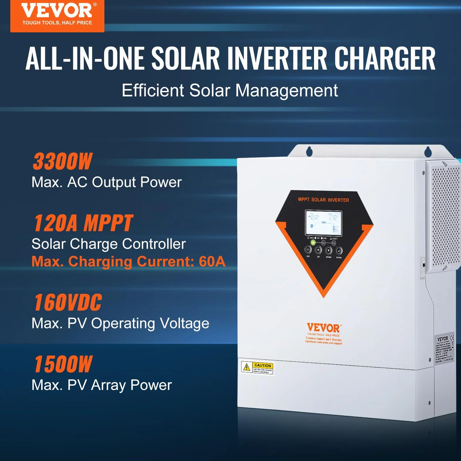 VEVOR Hybrydowy inwerter 3500 W, hybrydowy falownik solarny ładowarka zewnętrzna czysta fala sinusoidalna 230 V AC z wbudowanym kontrolerem ładowania słonecznego MPPT 60 A, ładowanie hybrydowe,