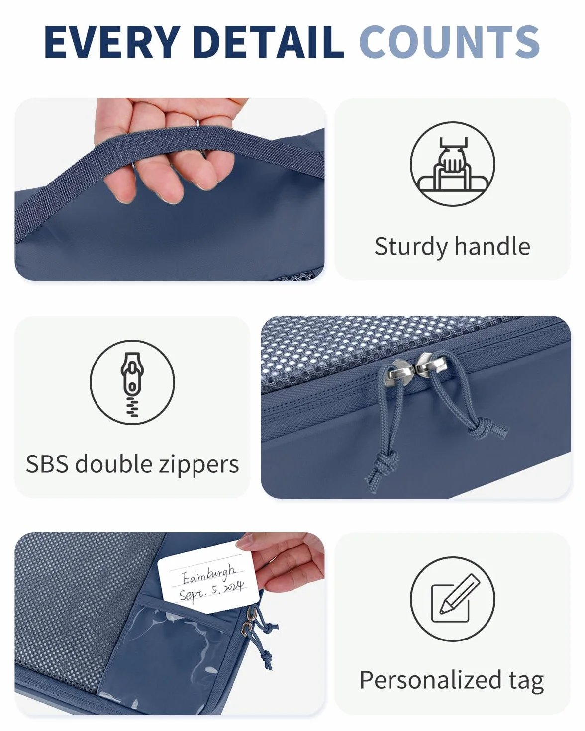 ECOHUB Zestaw Organizerów do Walizki 6 szt., Kostki do Pakowania z Etykietą ID, Ekologiczne Packing Cubes, Lekkie Torby Podróżne do Plecaka, System Porządkowania Bagażu(Ciemnoniebieski)