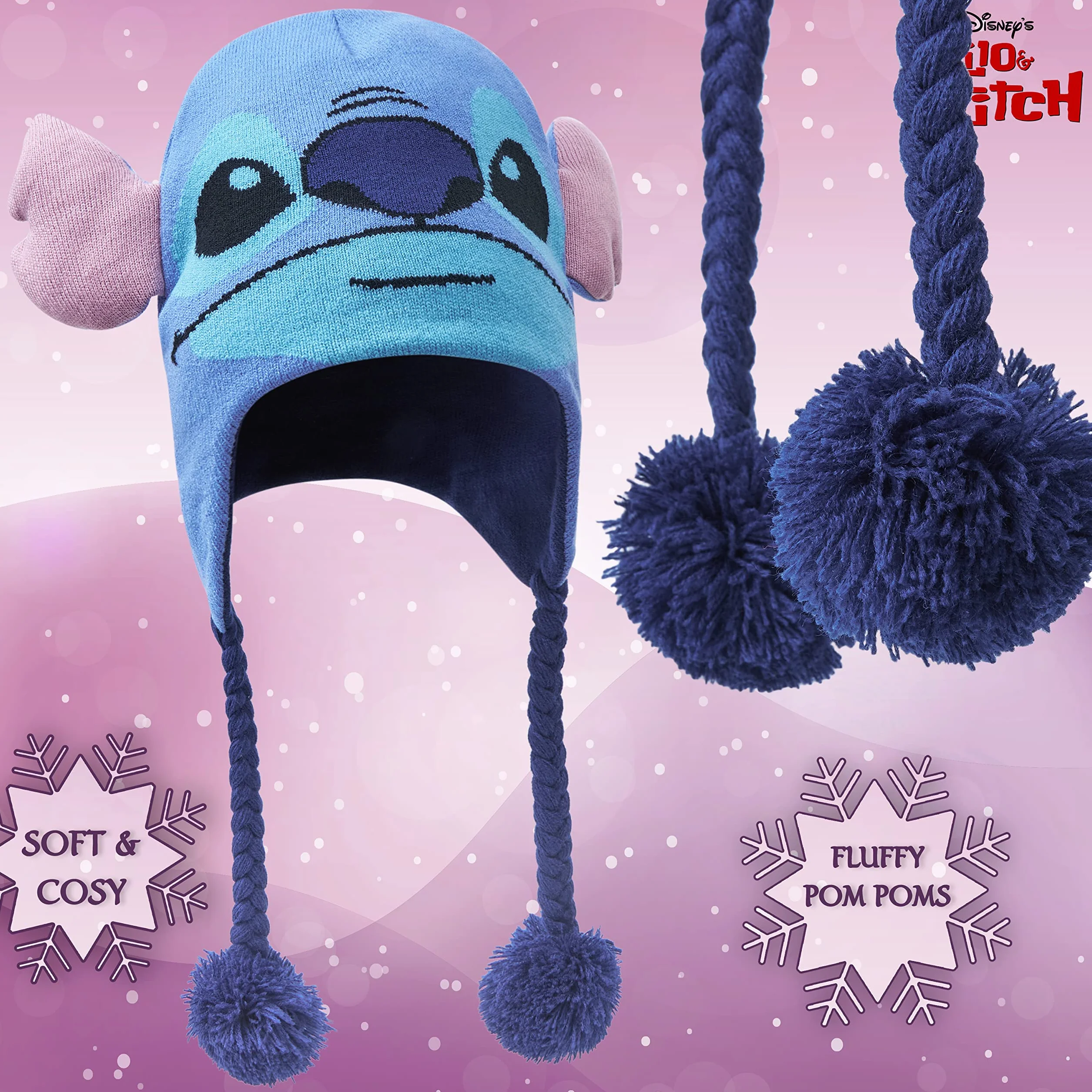 Disney Stitch czapka szalik zestaw z rękawiczkami dla dziewcząt