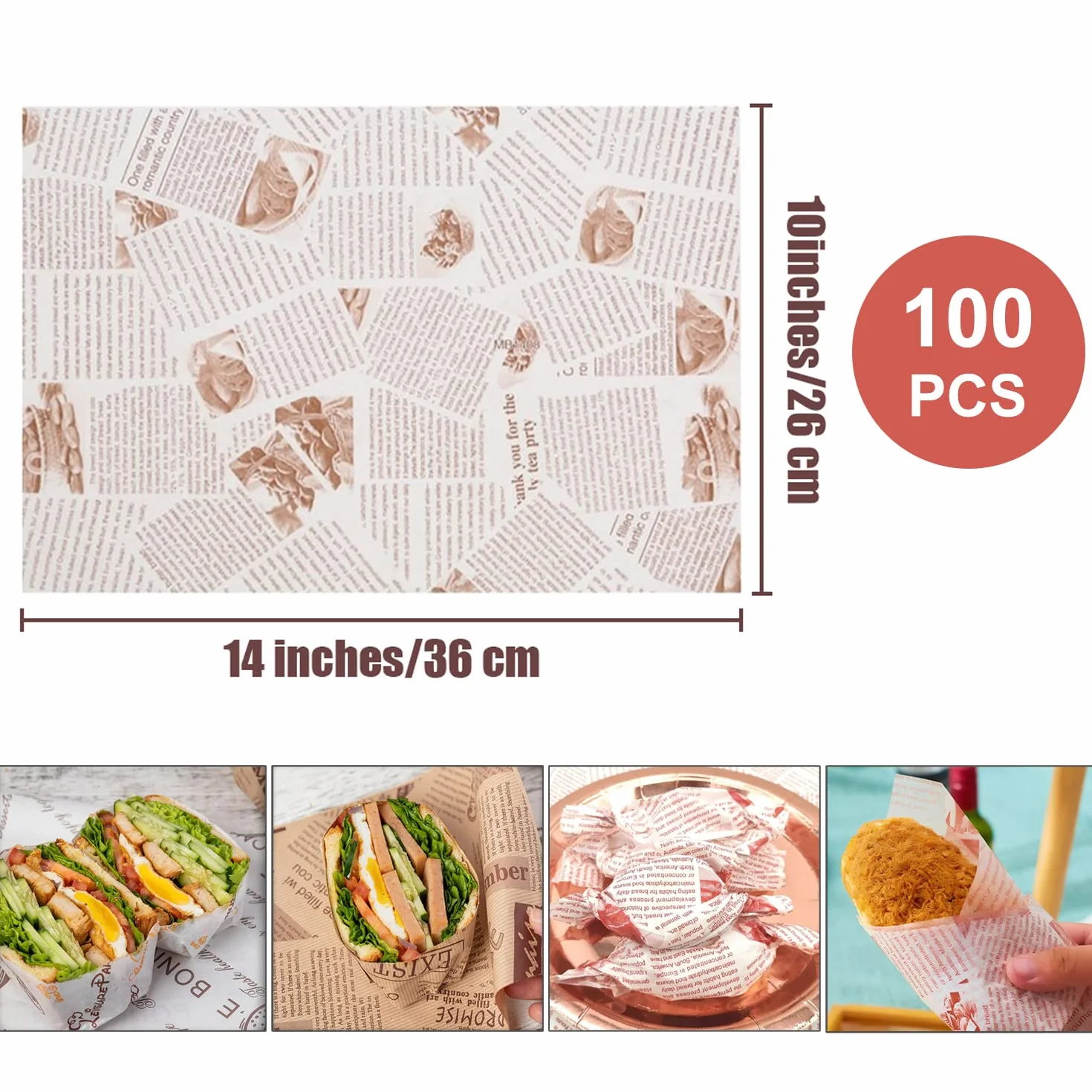 100 Arkuszy Papier do Pakowania Sera, Papier do Pakowania żywności, Wodoodporny i Olejoodporny, na Kanapki/Chleb/Ciasto/Burgery
