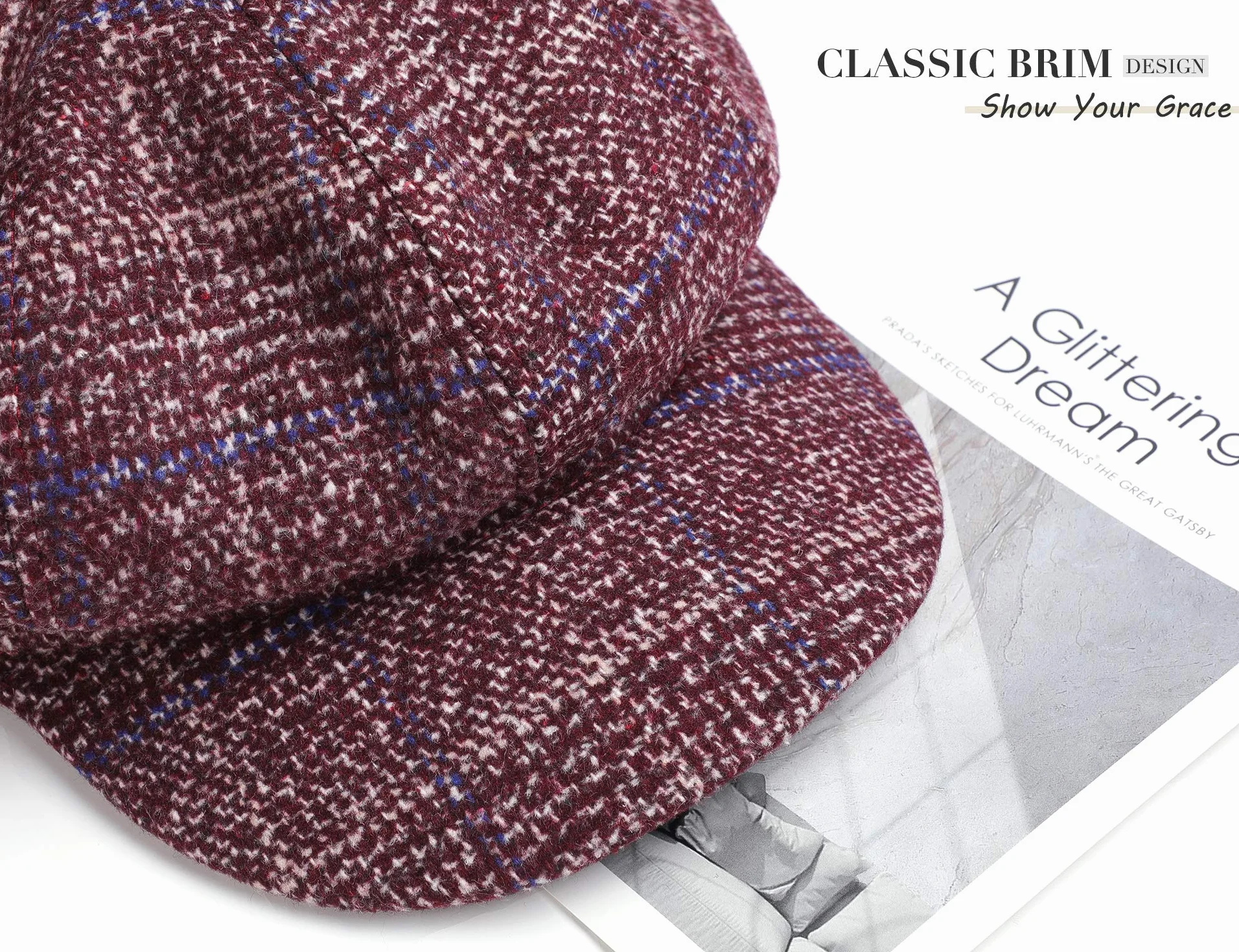Superora Damska czapka z daszkiem beret zimowa Newsboy Cap Bakerboy