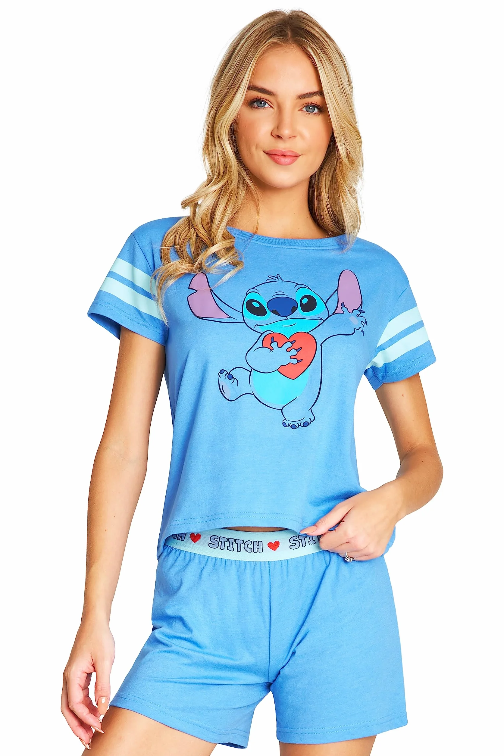 Disney Stitch Piżamy Krótkie dla Kobiet Zestaw 2-częściowy Oddychająca Miękka Bielizna Nocna