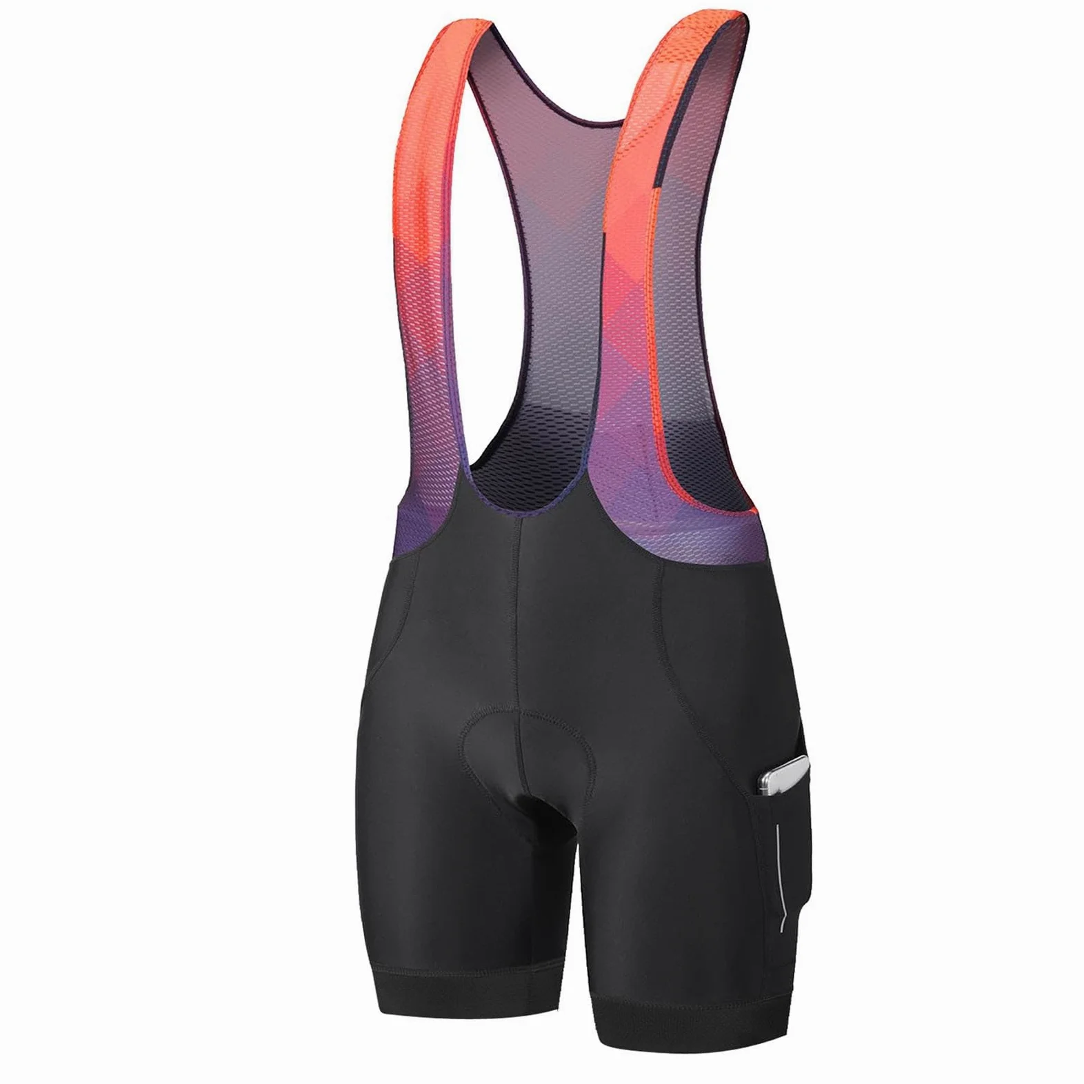 Męskie spodenki rowerowe z szelkami i wkładką żelową 5D, szybkoschnące i oddychające, z 3 kieszeniami i paskami odblaskowymi – legginsy do jazdy na rowerze szosowym, Black/Orange-XL