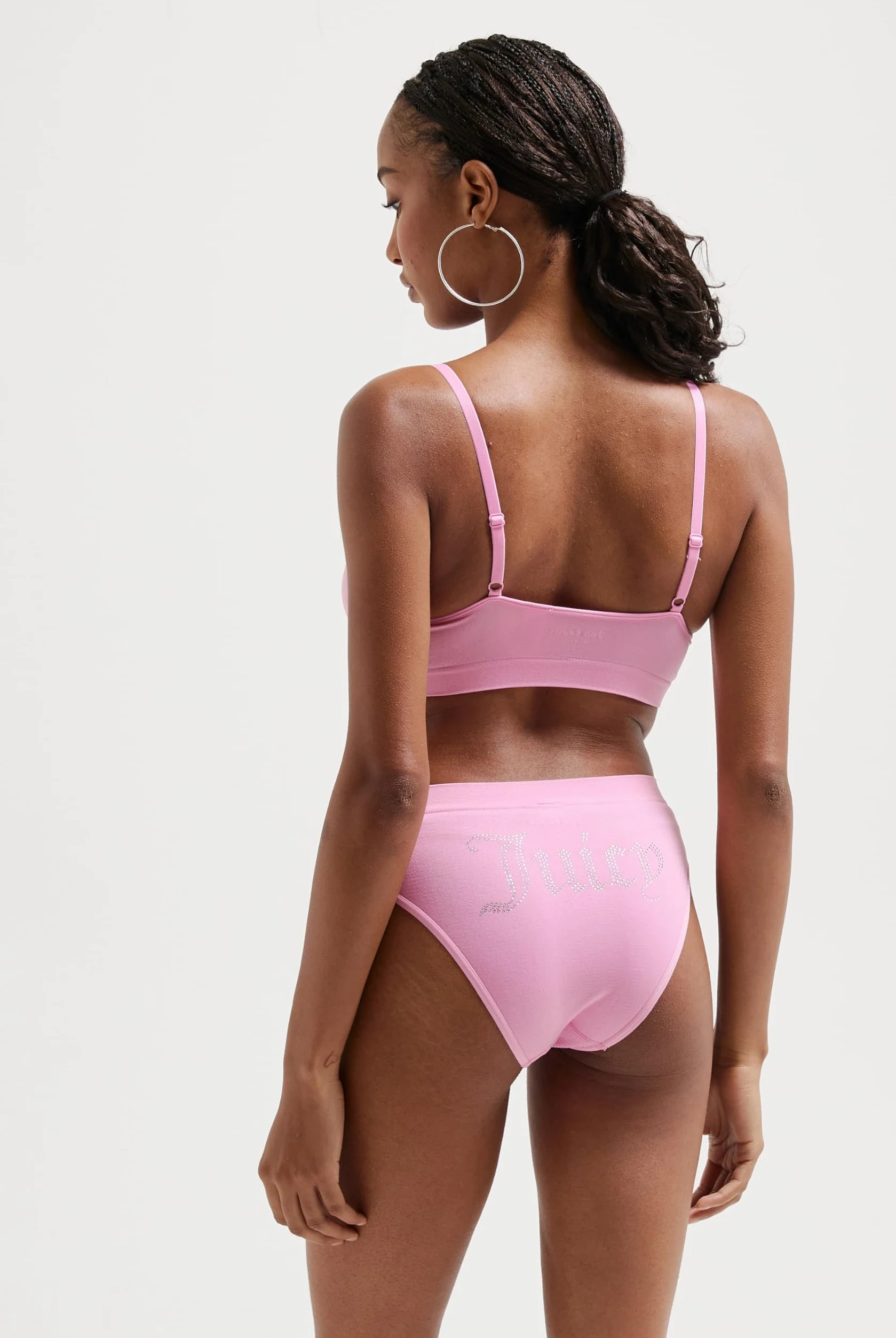 Juicy Couture Damski biustonosz z diamentami i majtki bez fiszbin do uprawiania sportu na czas wolny i fitness zestaw bielizny w różnych kolorach, Begonia PINK, standard, Begonia Pink, Rozmiar