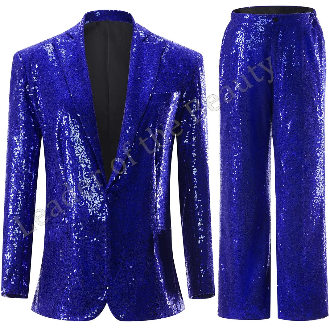 Kobiety Czarne Cekiny Garnitury Zestaw Cekiny Marynarka Błyszczący Brokat Wedding Party Wear Garnitury Spodnie Zestaw