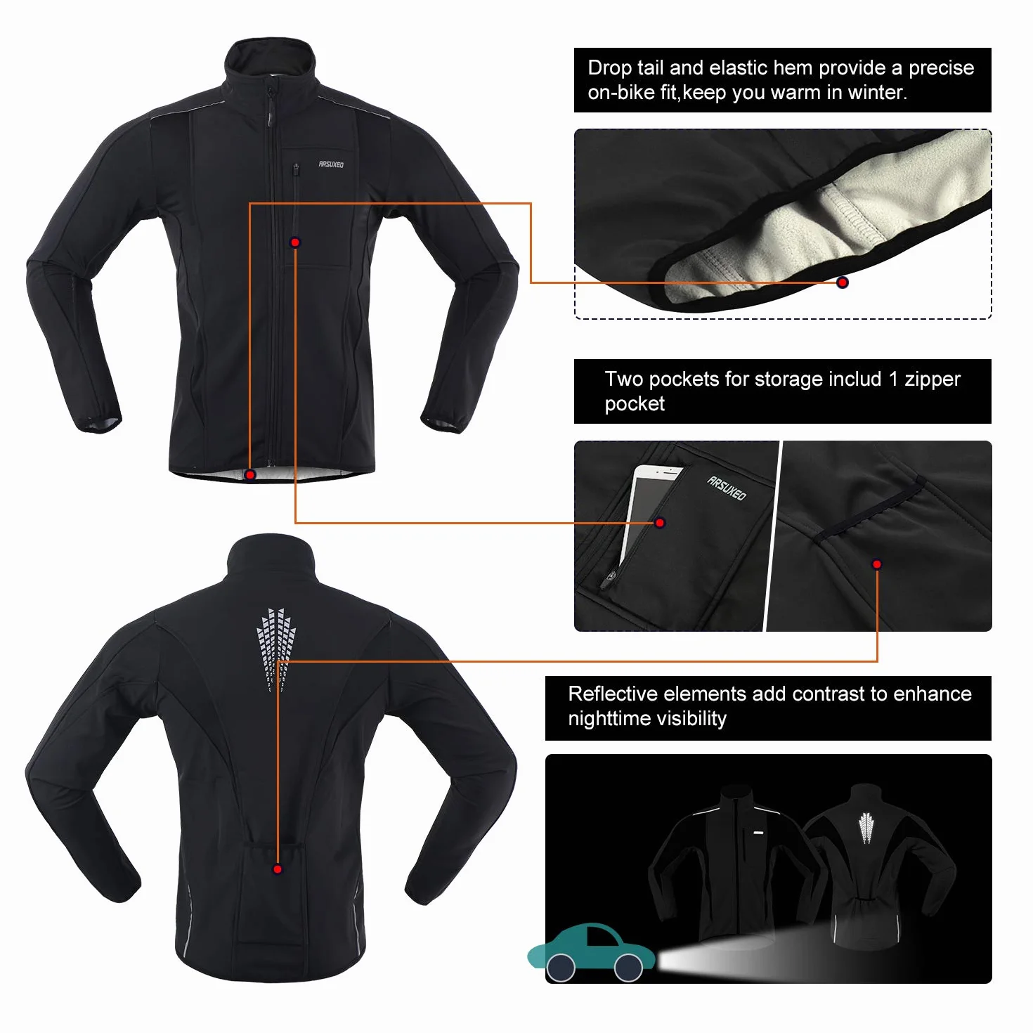 ARSUXEO Winter Warm UP Thermal Softshell kurtka rowerowa wiatroszczelna wodoodporna 15-k