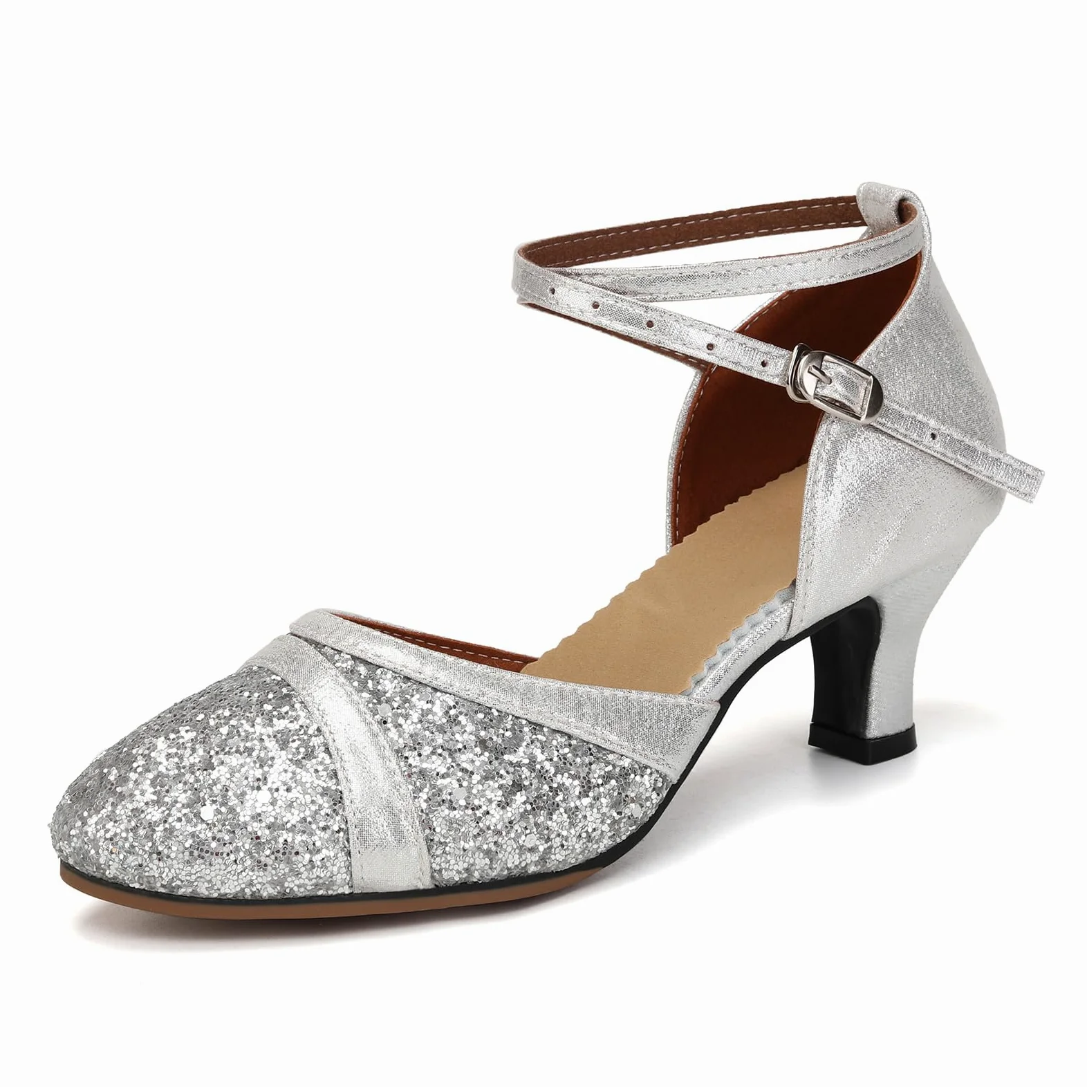 Damskie Buty do Tańca Towarzyskiego Zamknięty Nosek Salsa Tango Latin Niskim Obcasie Buty do Tańca