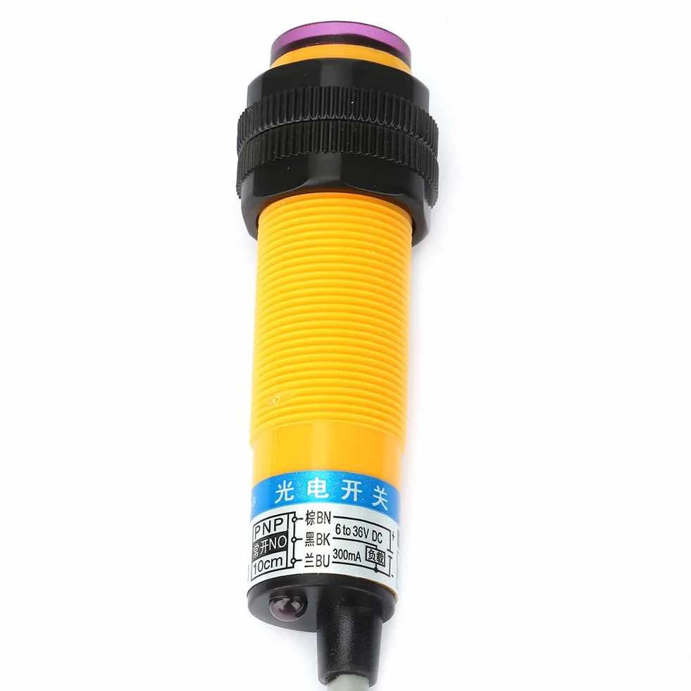 E3F-Ds10P1 Bariera Świetlna Na Podczerwień 10 Cm Indukcyjny Czujnik Zbliżeniowy Odległości M18 Czujnik Odbicia Wiązki Światła Podczerwonego 3-Przewodowy Styk Normalnie Otwarty Npn Dc 6-36 V