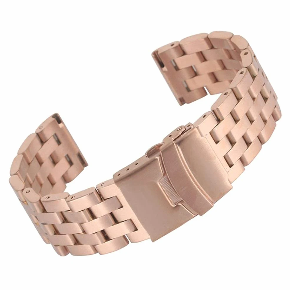 Pasek do zegarka, w całości ze stali nierdzewnej 20 mm 22 mm Bransoletka z srebrną bransoletą do zegarków Bransoletka składana, wymiana bransoletki (kolor paska: bransoletka Rose Goud, szerokość pasma