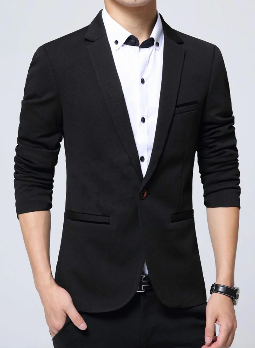Męska Marynarka Casual Elegancka Slim Fit Zapinana Jeden Guzik