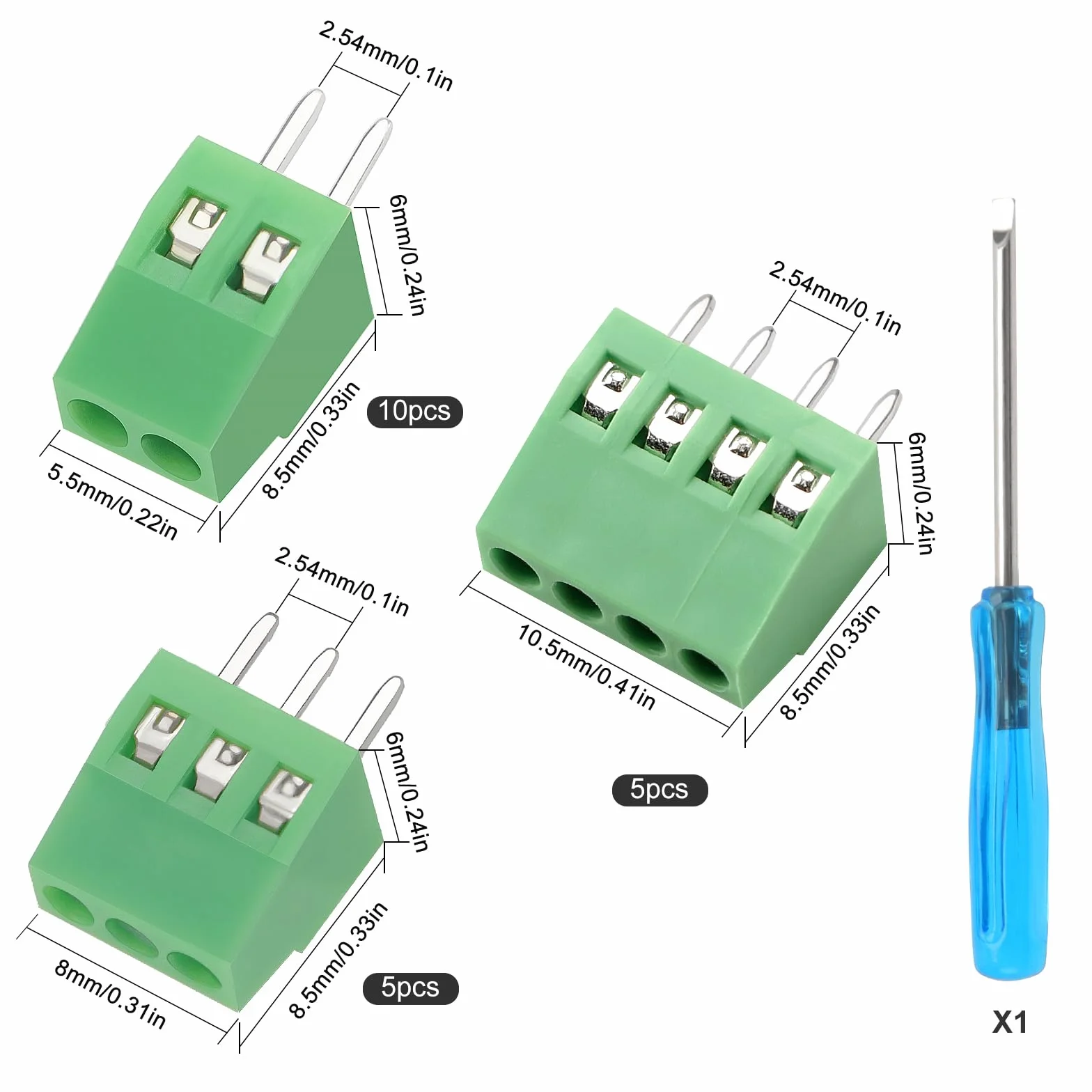 YIXISI 20 Sztuk 2.54mm 2/3/4-Pinowe Złączy Śrubowych do Montażu na Płytce Drukowanej, 2.54mm Złącze Śrubowe PCB, Zielony