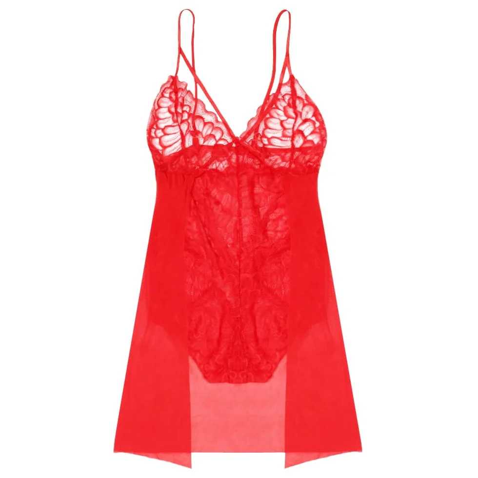 Feng Shui Damskie seksowne body Teddy komplet bielizny przepuszczalność kwiecista miękka koronkowa koszulka siateczkowa przezroczysta babydoll koszula nocna głębokie V peniuary niegrzeczna sukienka