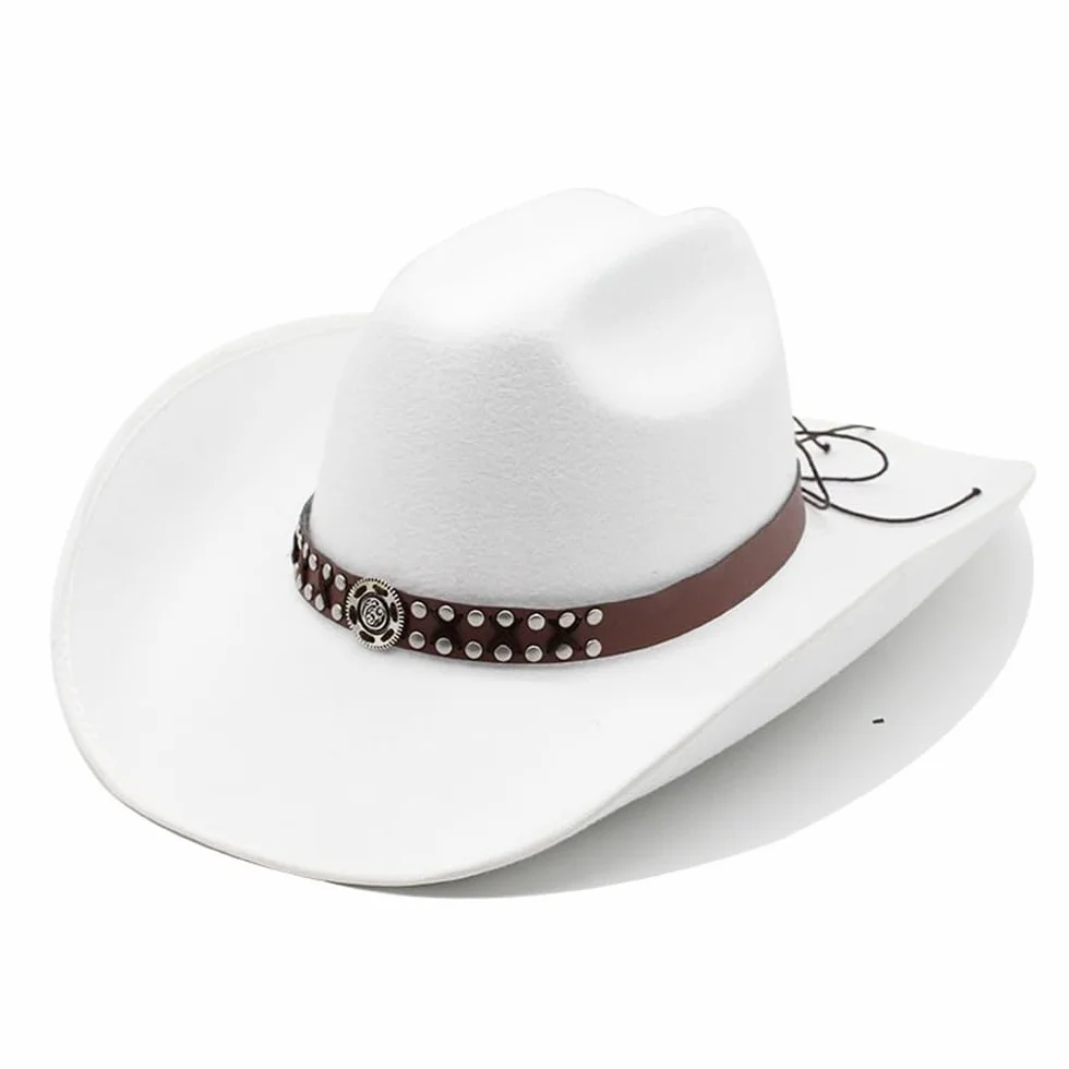 9.5cm Big Brim White Jazz Hat Autumn and Winter Woolen Hat Britain Simple Felt Cowboy Hat