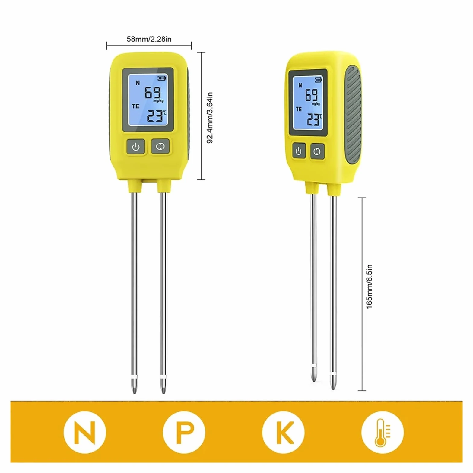 Miernik pH, Tester NPK gleby LCD Podświetlenie detektora 4 w 1 Nawóz glebowy Miernik składników odżywczych Analizator temperatury do szklarni